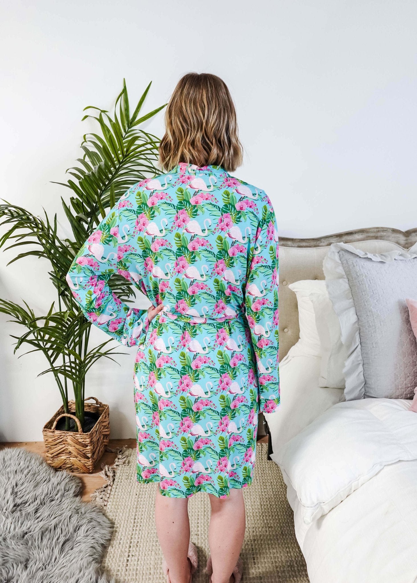 Cooling Bamboo Short Robe with Pockets Tropic Like It's Hot Bamboo Short Robe | Georgia Rylanshowing back view