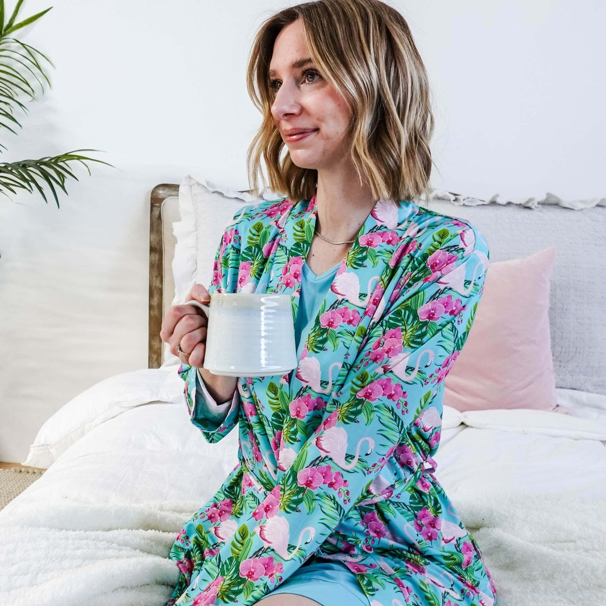 Cooling Bamboo Short Robe with Pockets Tropic Like It's Hot Bamboo Short Robe | Georgia Rylan