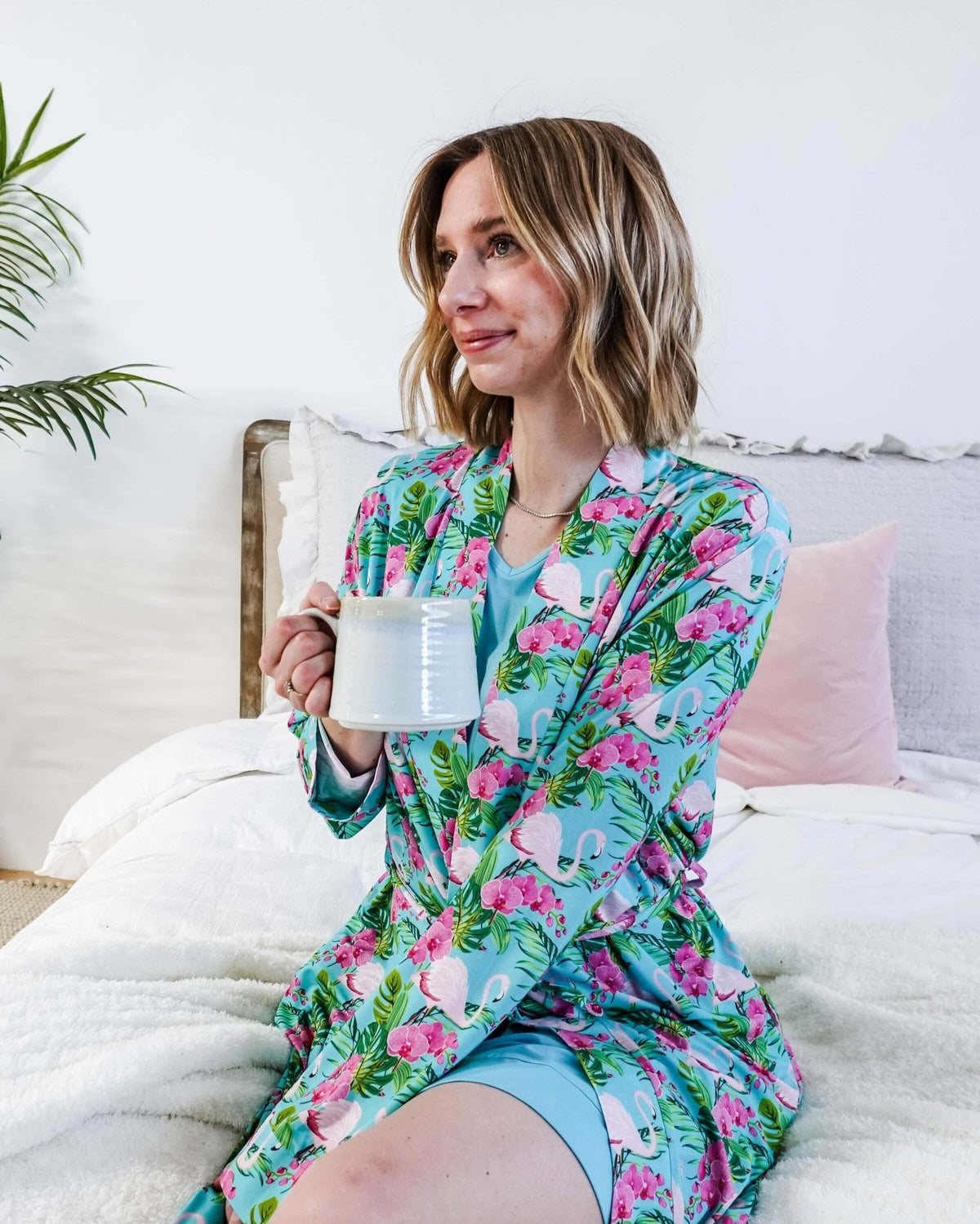 Cooling Bamboo Short Robe with Pockets Tropic Like It's Hot Bamboo Short Robe | Georgia Rylan
