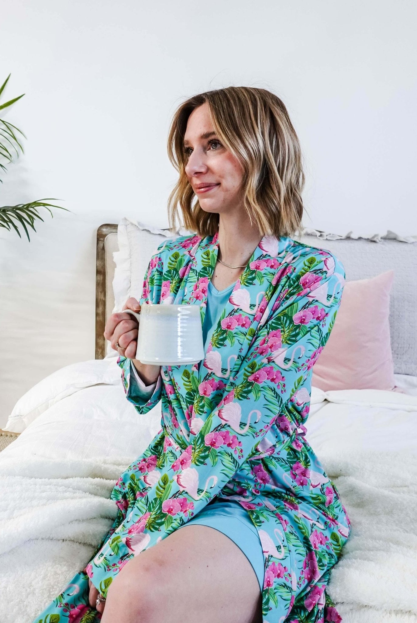 Cooling Bamboo Short Robe with Pockets Tropic Like It's Hot Bamboo Short Robe | Georgia Rylan