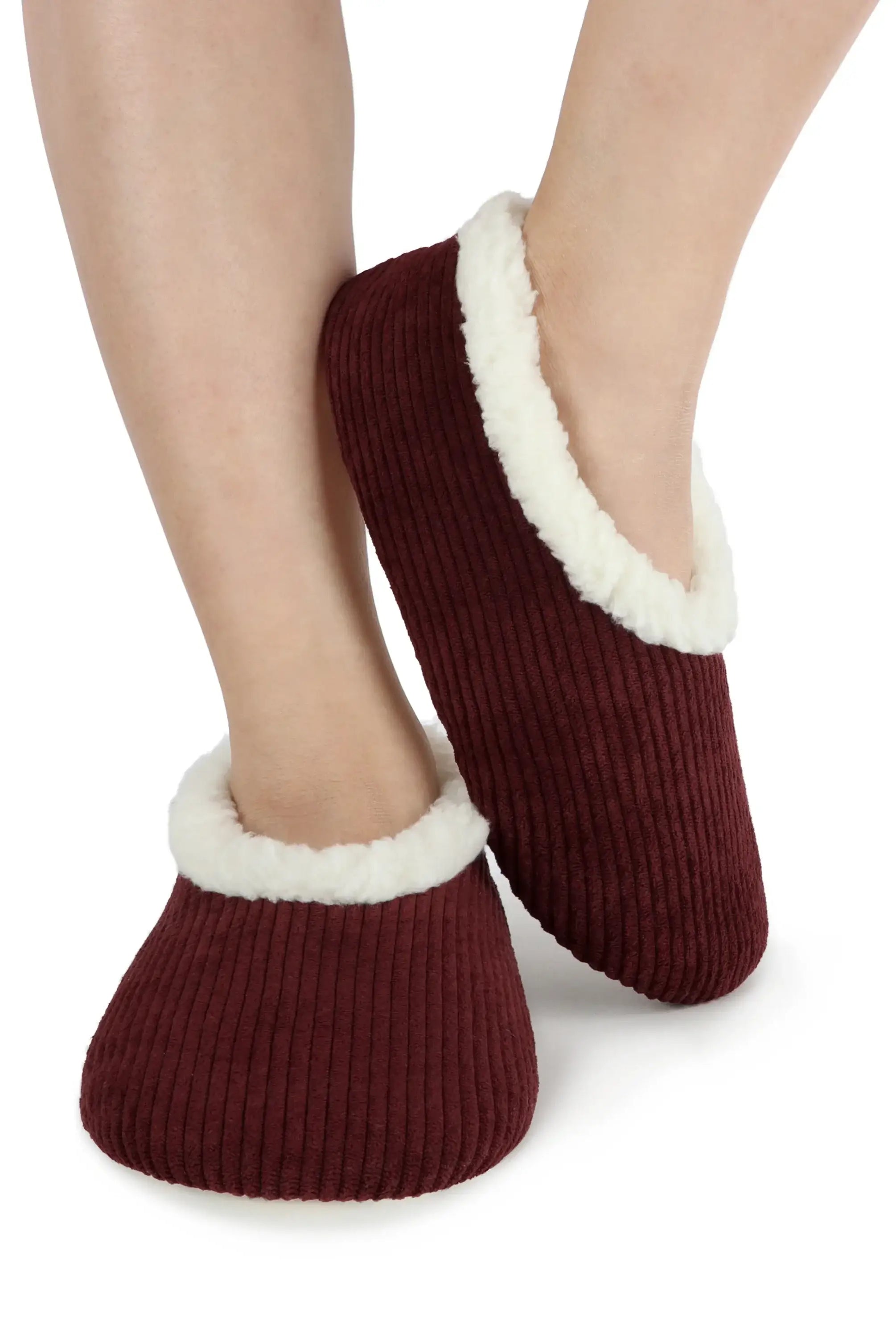 Snoozies Plush COZY Slipper Socks Cozy Corduroy Cabernet