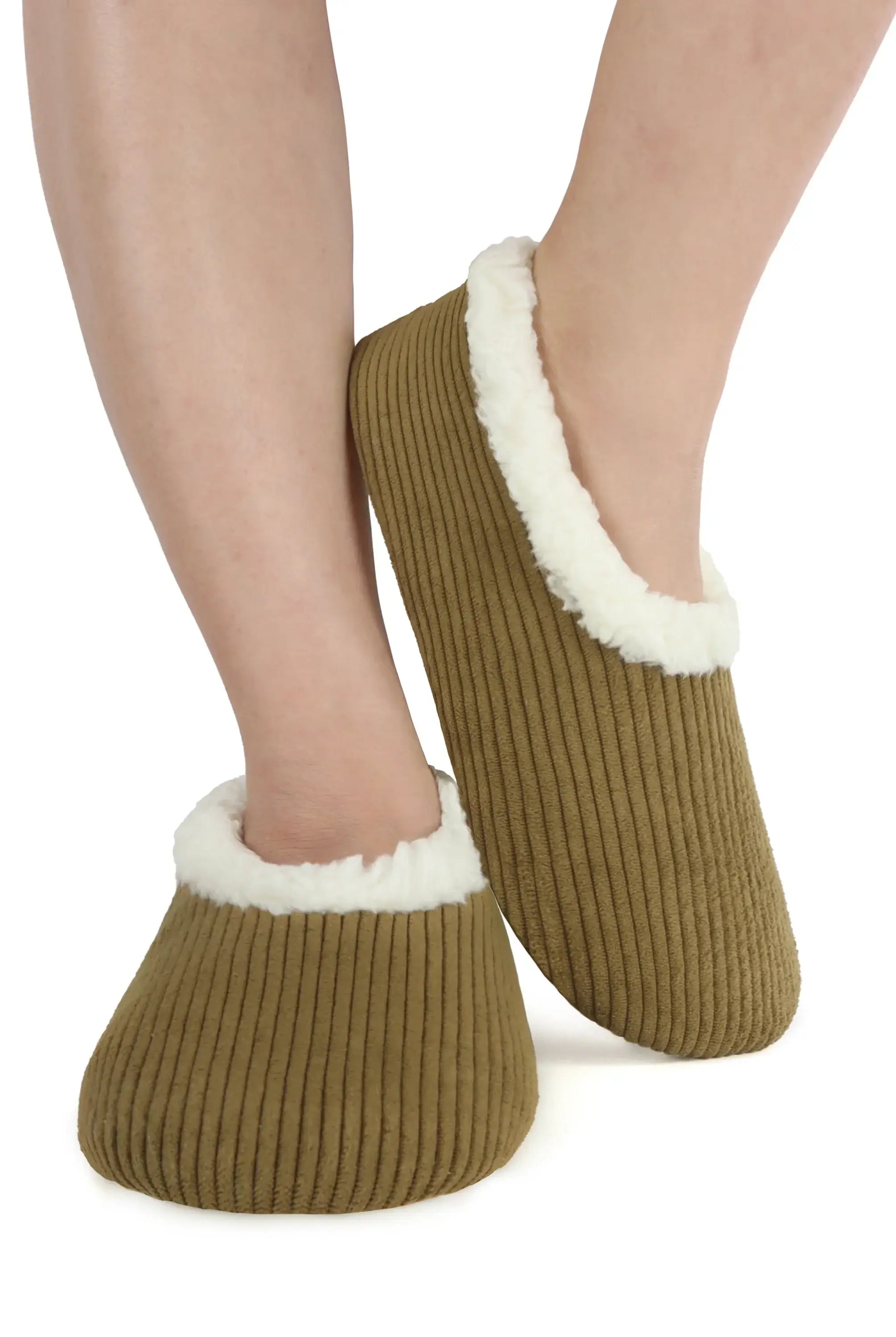 Snoozies Plush COZY Slipper Socks Cozy Corduroy olive