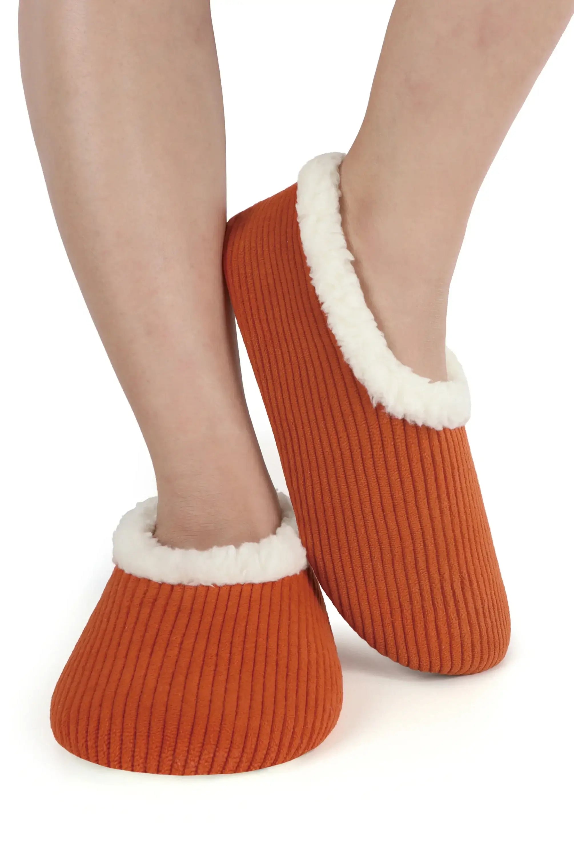 Snoozies Plush COZY Slipper Socks Cozy Corduroy rust