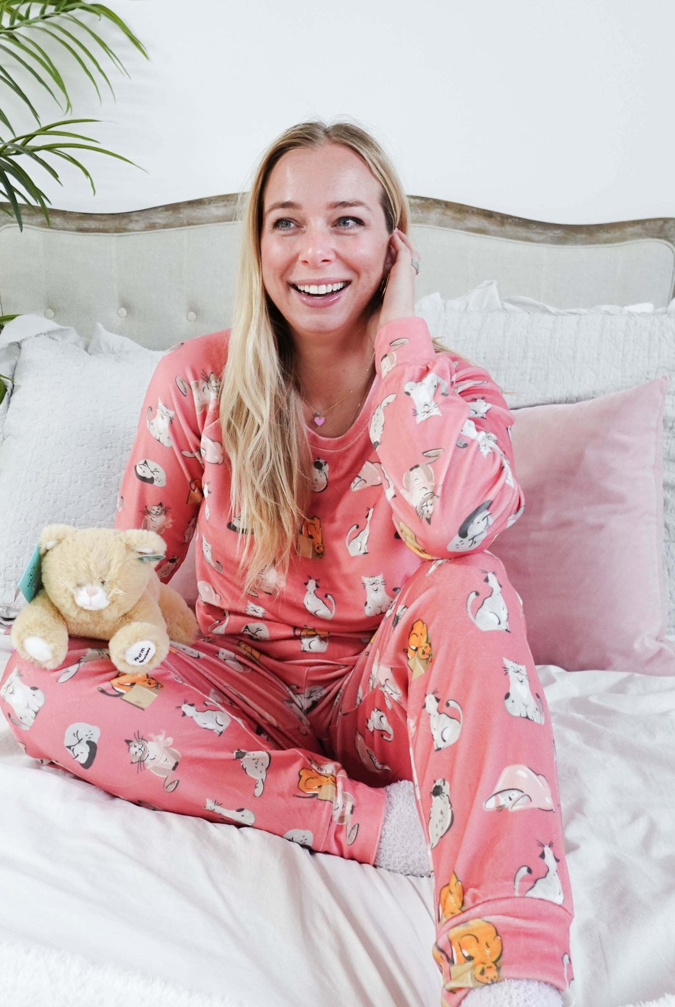 women's cat print pj velour set jogger and top MIRANDA NIC