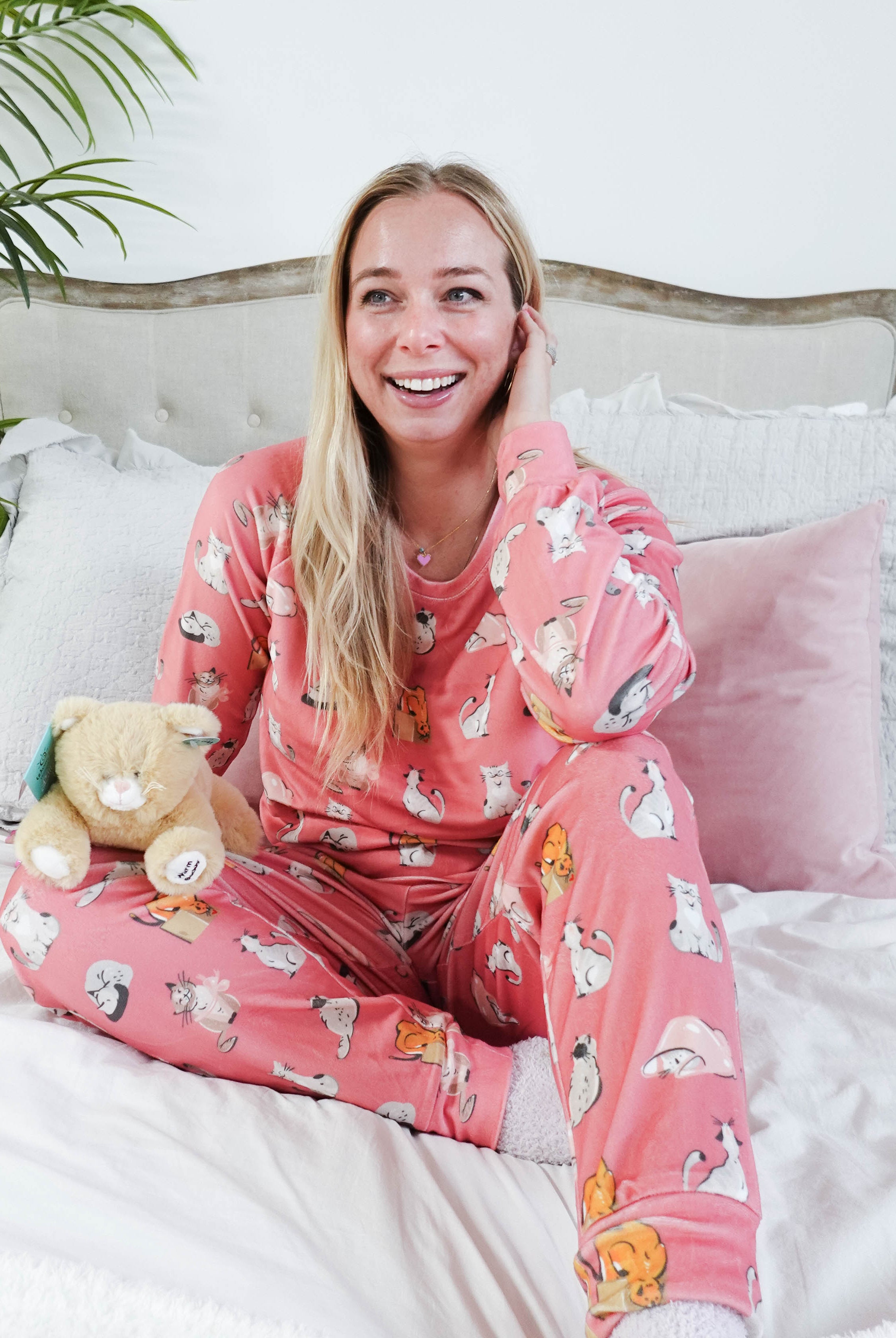 women's cat print pj velour set jogger and top MIRANDA NIC