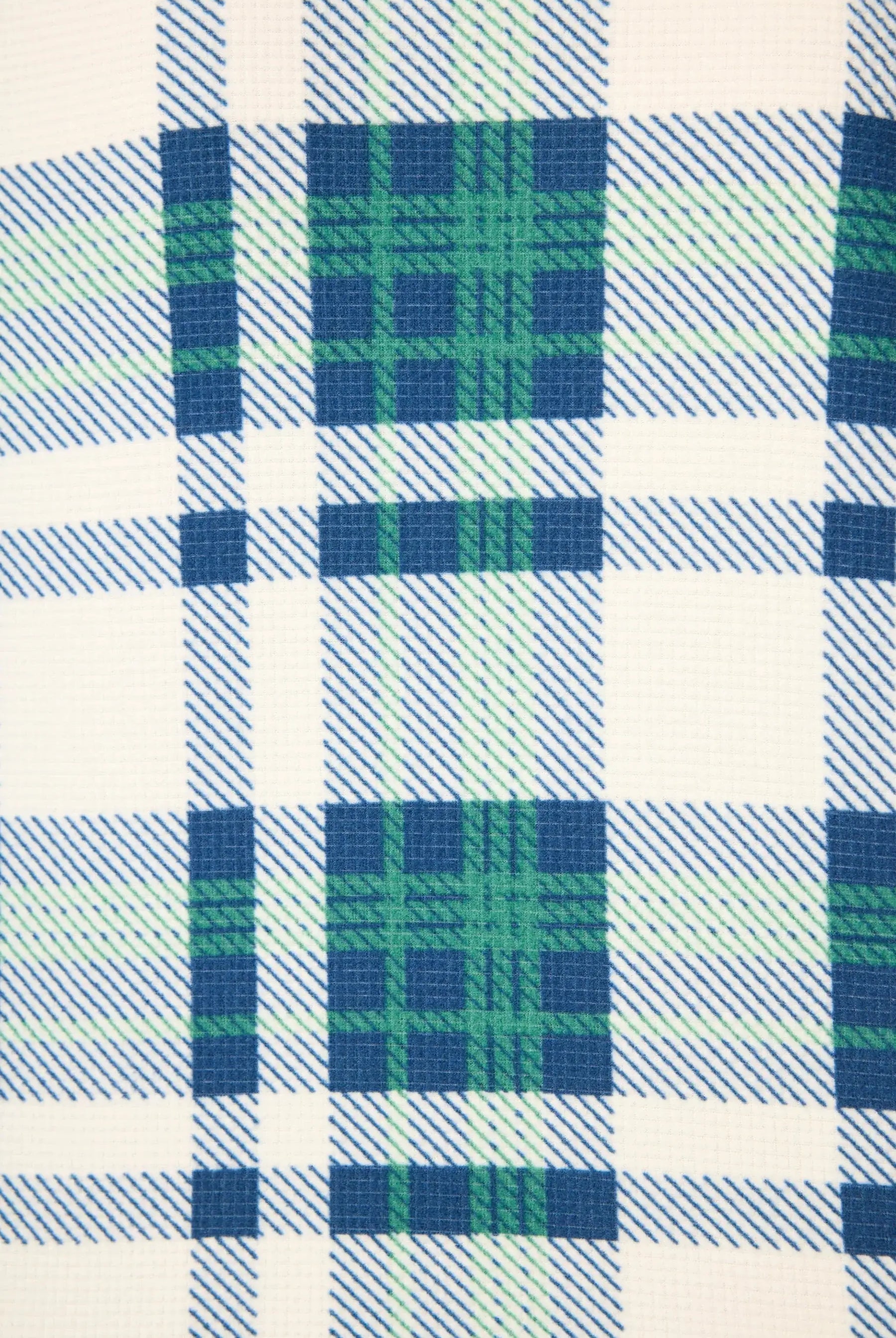 Cozy Life Thermal Velour Plaid PJ Set in green and navy plaid pattern on a natural ivory background.