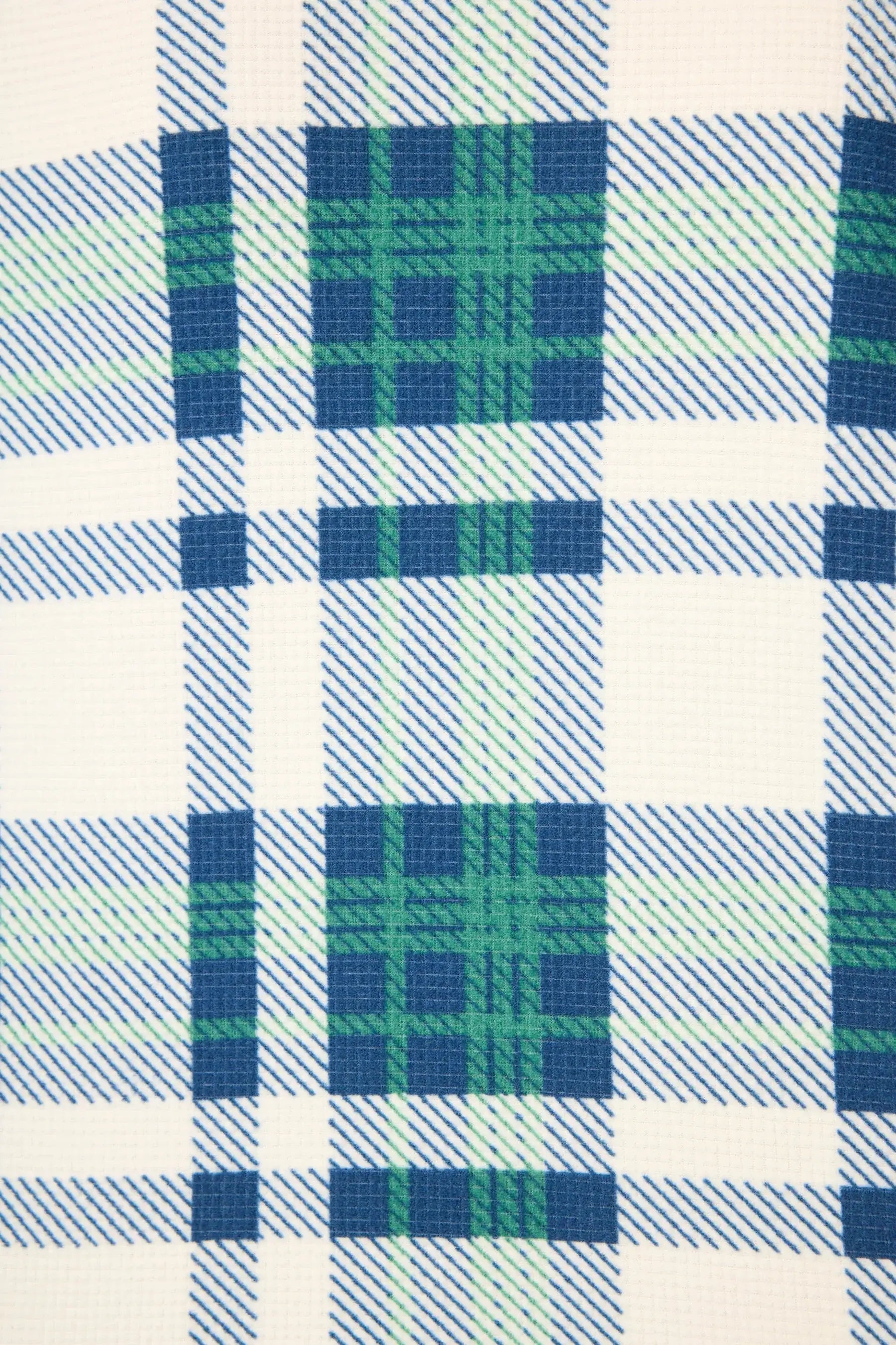 Cozy Life Thermal Velour Plaid PJ Set in green and navy plaid pattern on a natural ivory background.