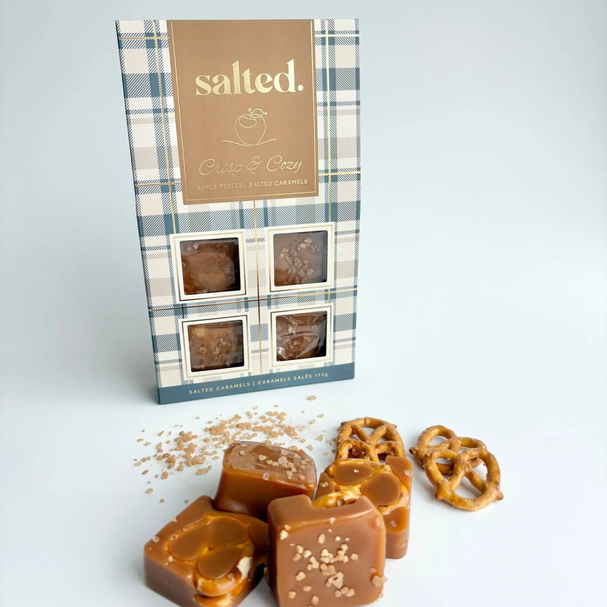 Salted Crisp and Cozy 4-piece seasonal caramel gift box open — Cloud Nine Pajamas Edmonton