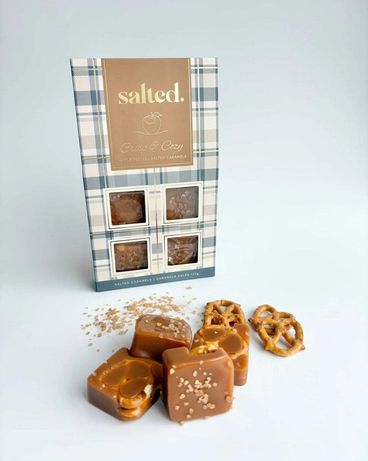 Salted Crisp and Cozy 4-piece seasonal caramel gift box open — Cloud Nine Pajamas Edmonton