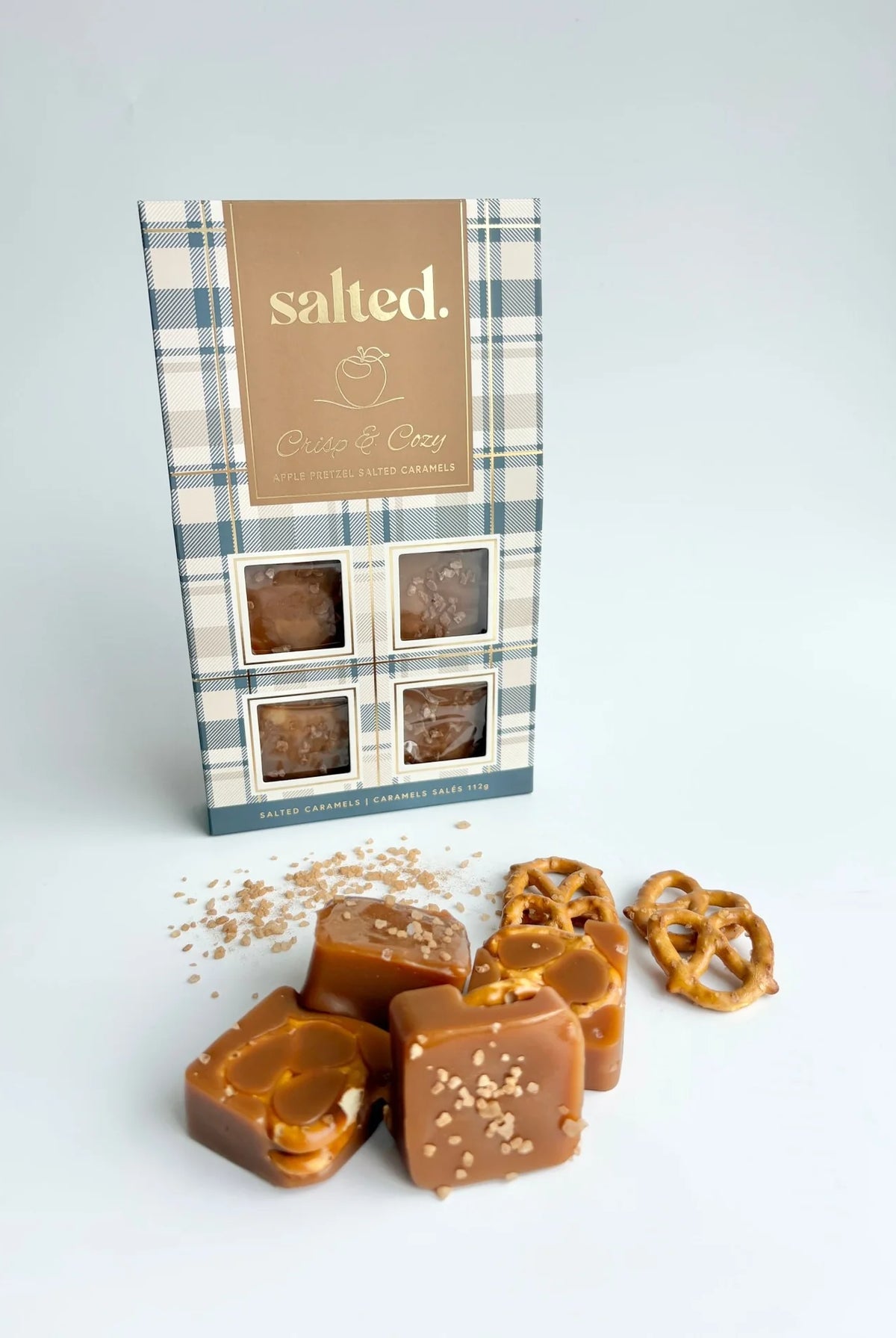 Salted Crisp and Cozy 4-piece seasonal caramel gift box open — Cloud Nine Pajamas Edmonton