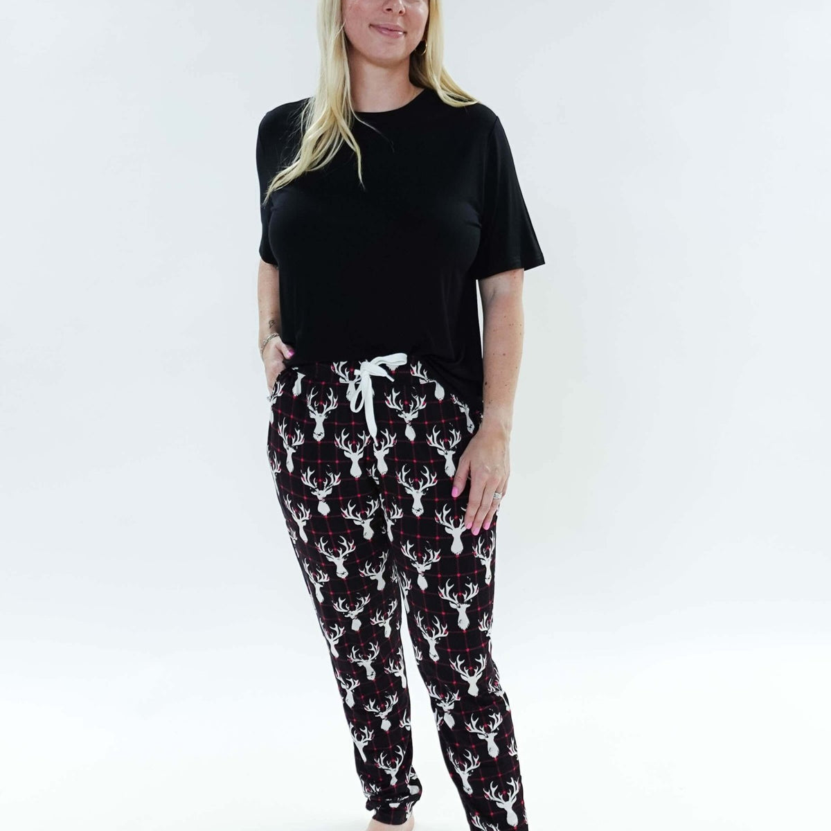 unisex deer plaid printed bamboo jogger bob's sleepwear co