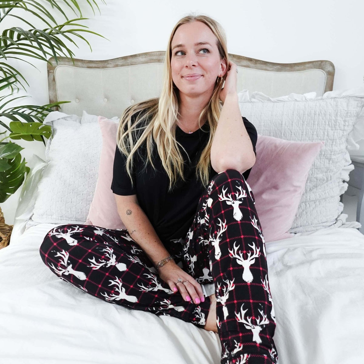 unisex deer plaid printed bamboo jogger bob's sleepwear co