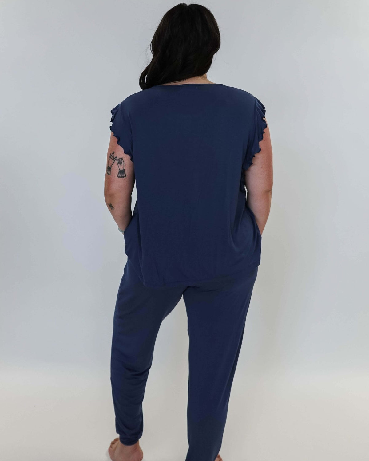 Denim Flutter Jogger Lounge PJ Set Bamboo showing back