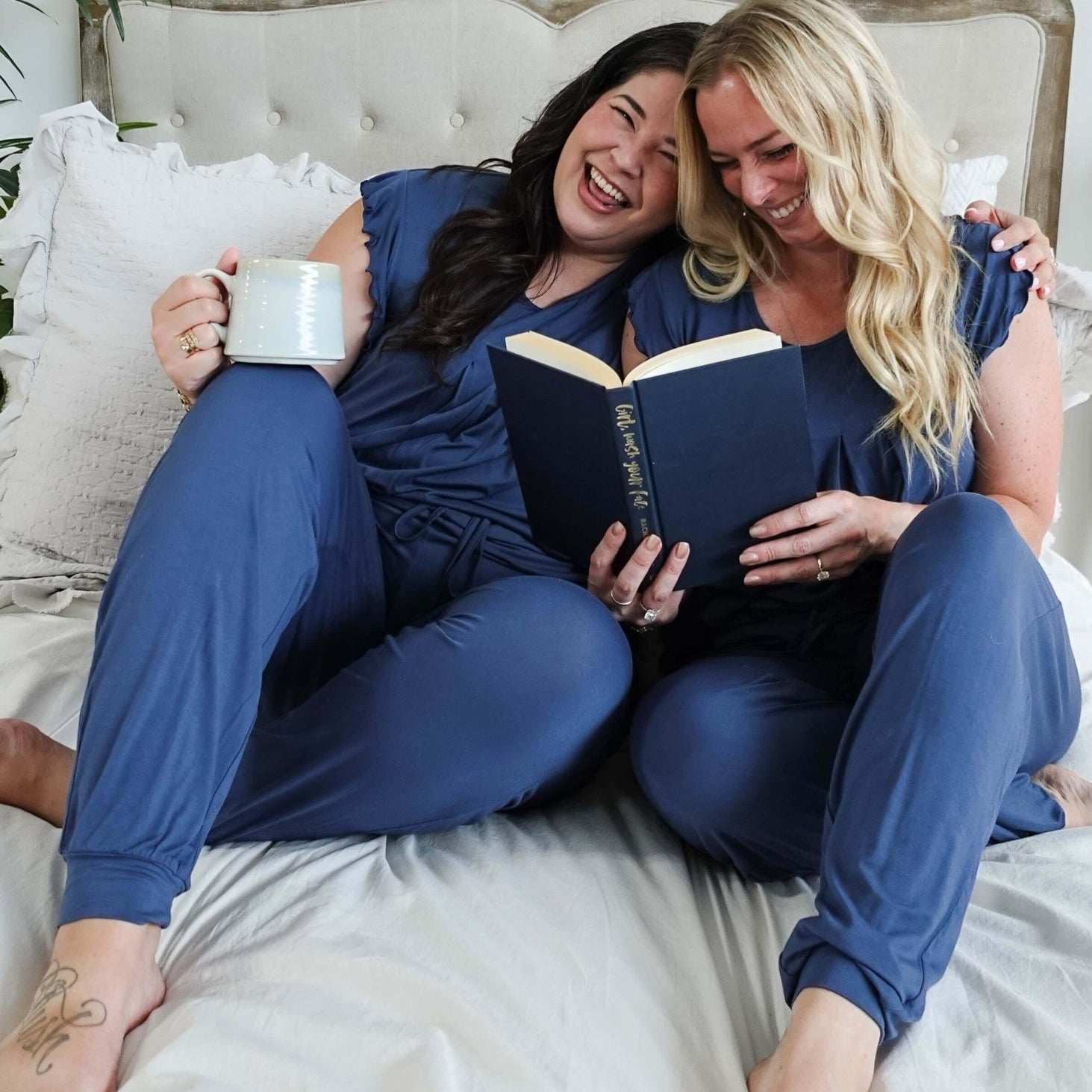 Denim Flutter Jogger Lounge PJ Set Bamboo women's denim blue lightweight bamboo loungewear set top and jogger Georgia Rylan