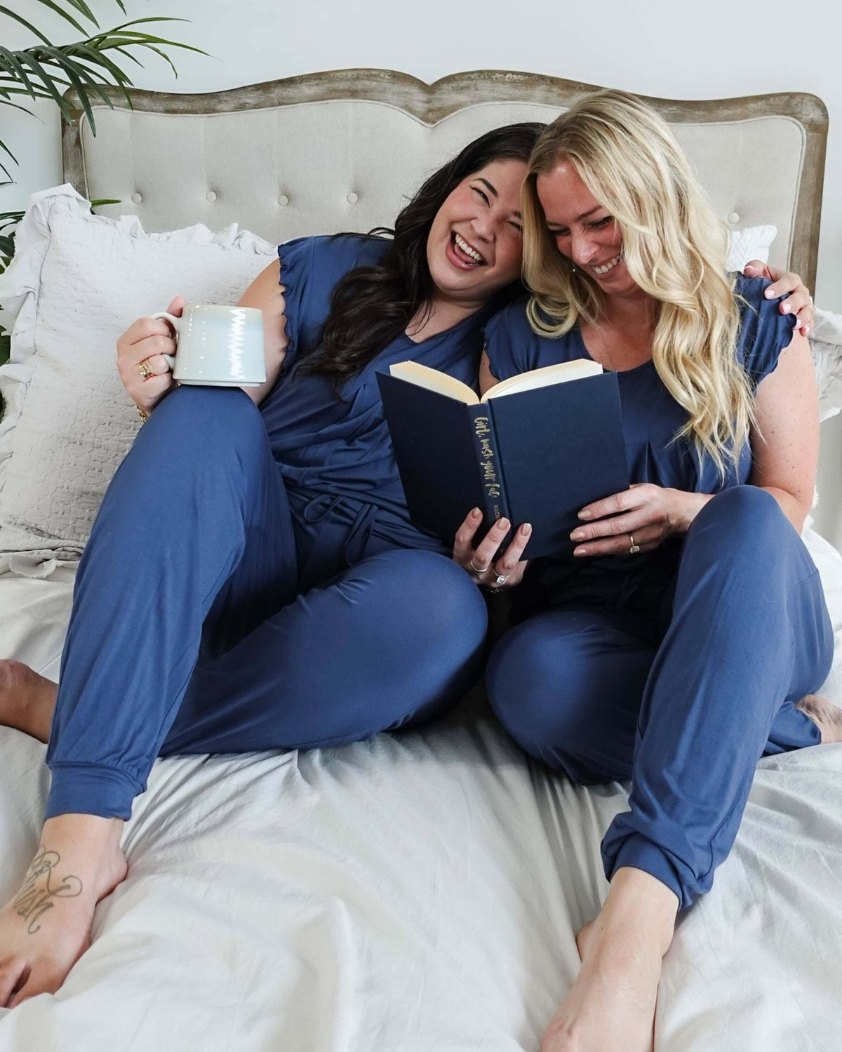 Denim Flutter Jogger Lounge PJ Set Bamboo women's denim blue lightweight bamboo loungewear set top and jogger Georgia Rylan