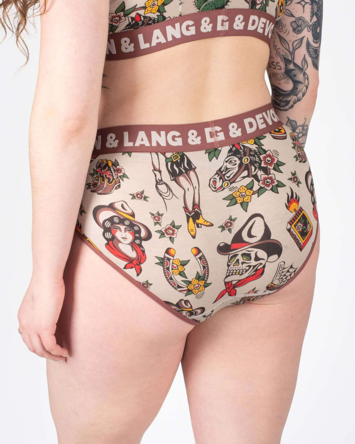Devon + Lang Bria Full Coverage Bikini Brief featuring a unique tattoo-inspired design and comfortable waistband.