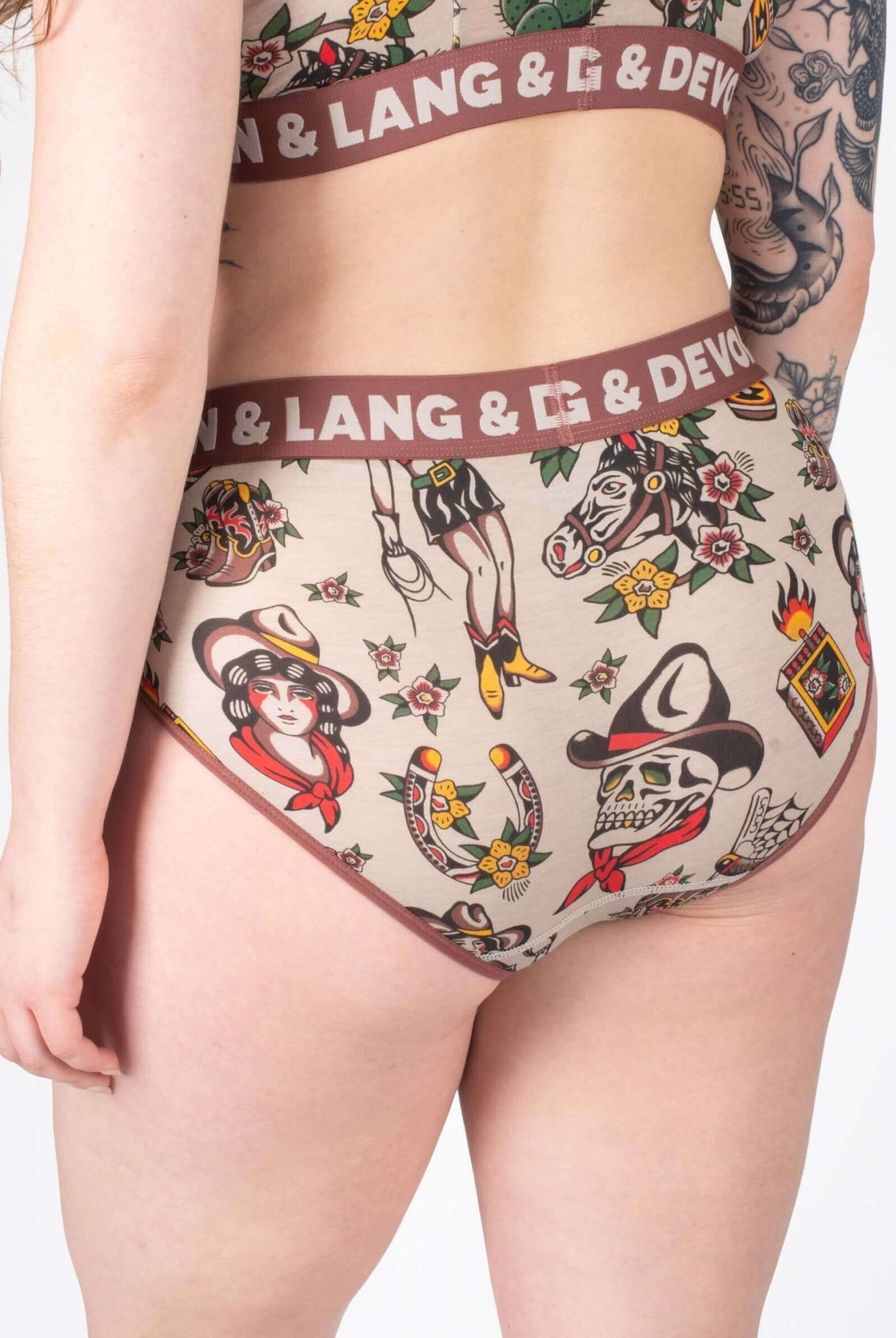 Devon + Lang Bria Full Coverage Bikini Brief featuring a unique tattoo-inspired design and comfortable waistband.