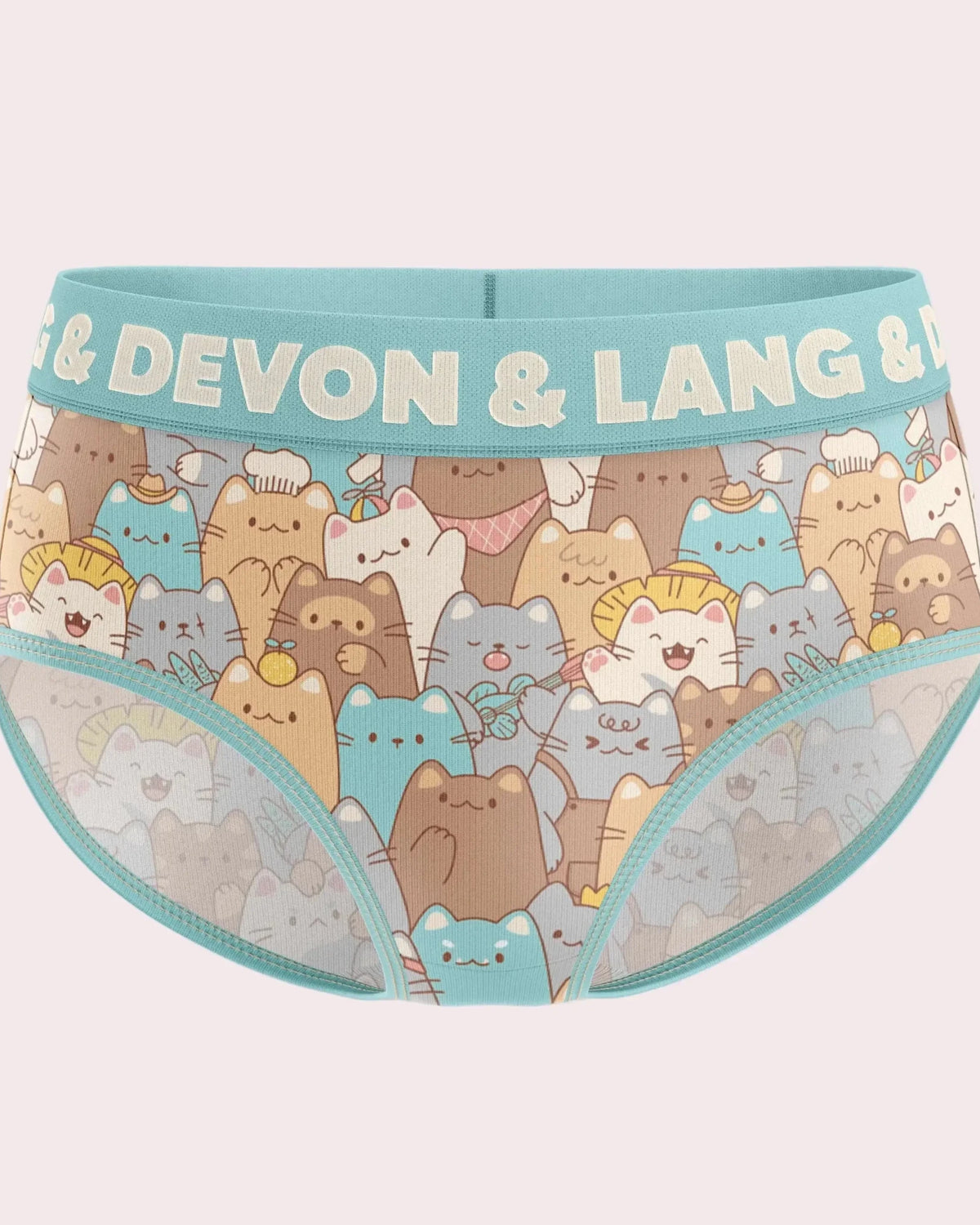 Devon + Lang Bria Full Coverage Bikini Brief with playful cat design and branded waistband.
