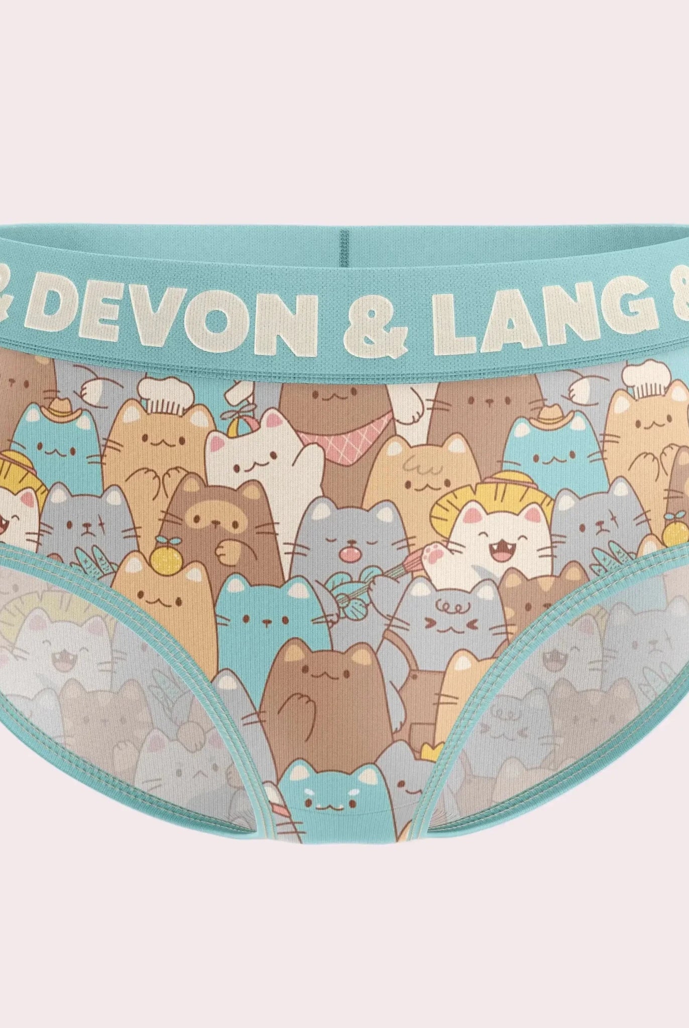 Devon + Lang Bria Full Coverage Bikini Brief with playful cat design and branded waistband.