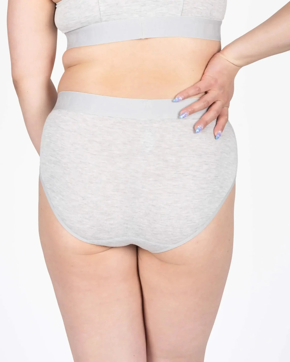 Devon + Lang Bria Full Coverage Bikini Brief in light gray, showcasing premium modal comfort and full back coverage.