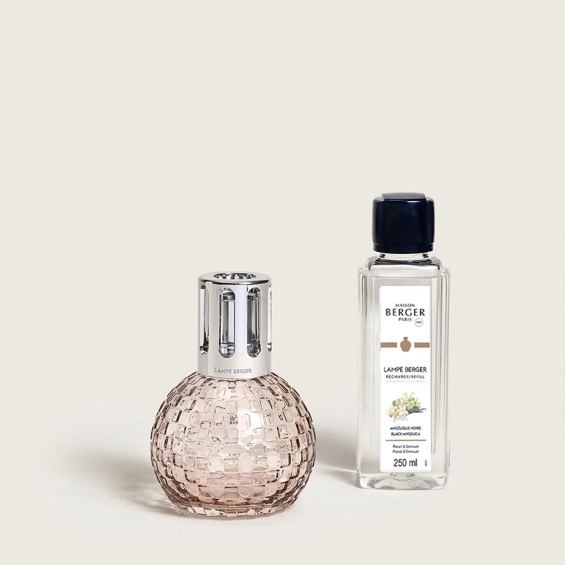 Maison Berger Paris Disco Fragrance Lamp Gift Set featuring a pink lamp and fragrance bottle.