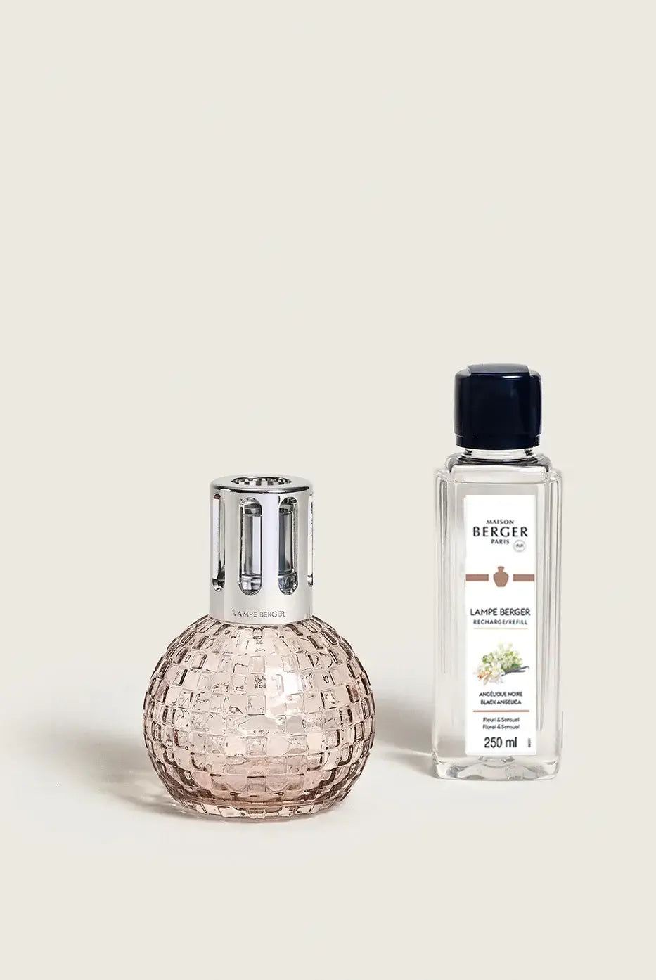 Maison Berger Paris Disco Fragrance Lamp Gift Set featuring a pink lamp and fragrance bottle.