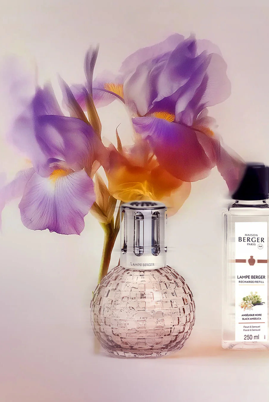 Maison Berger Paris Disco Fragrance Lamp Gift Set featuring a pink lamp and fragrance bottle.