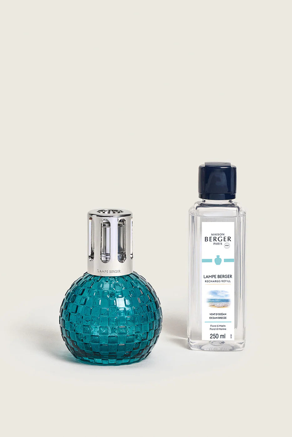 Maison Berger Paris Disco Fragrance Lamp Gift Set featuring a teal lamp and fragrance bottle.