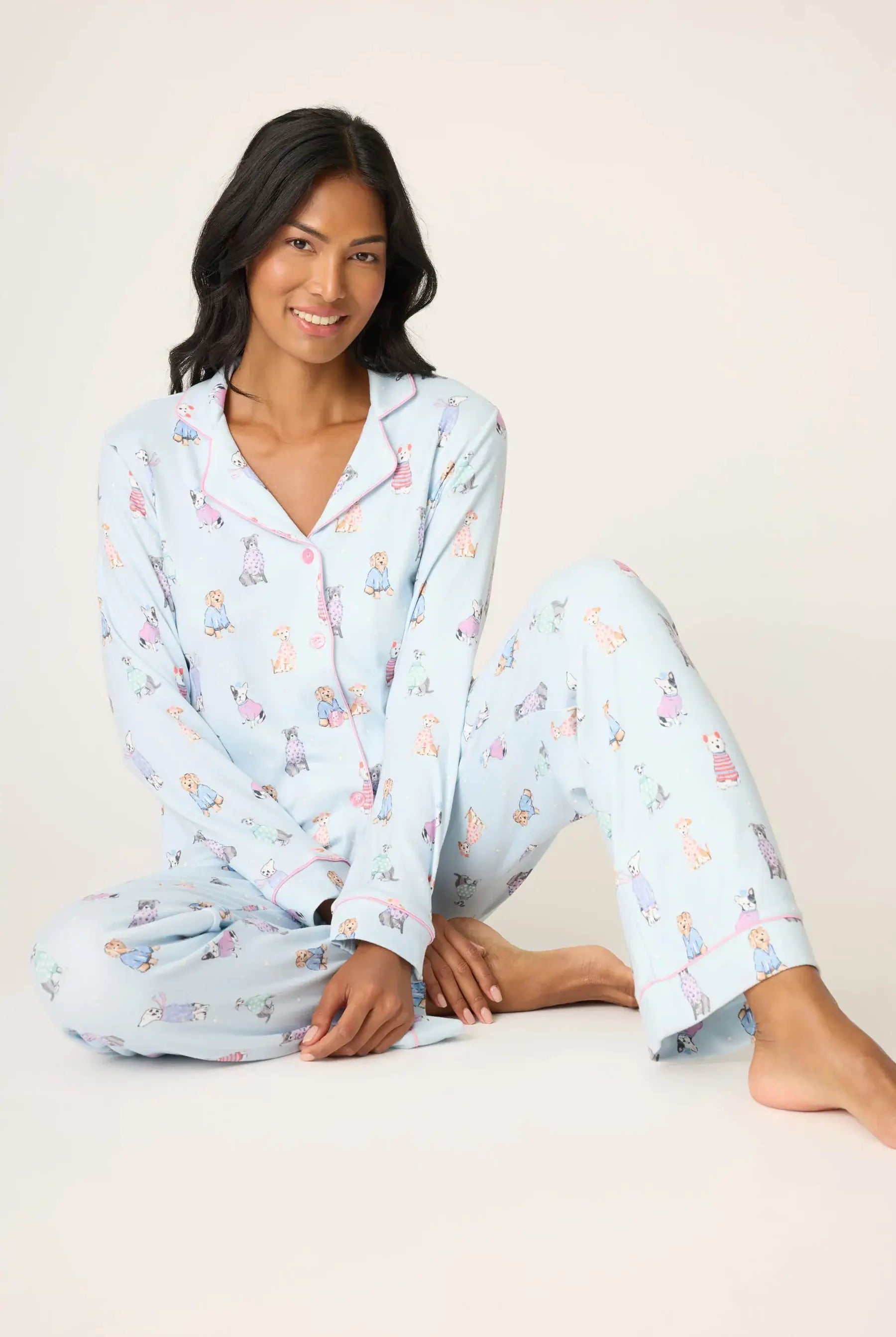 women's pointelle soft pj set with dogs wearing scarves and hats print by PJ Salvage