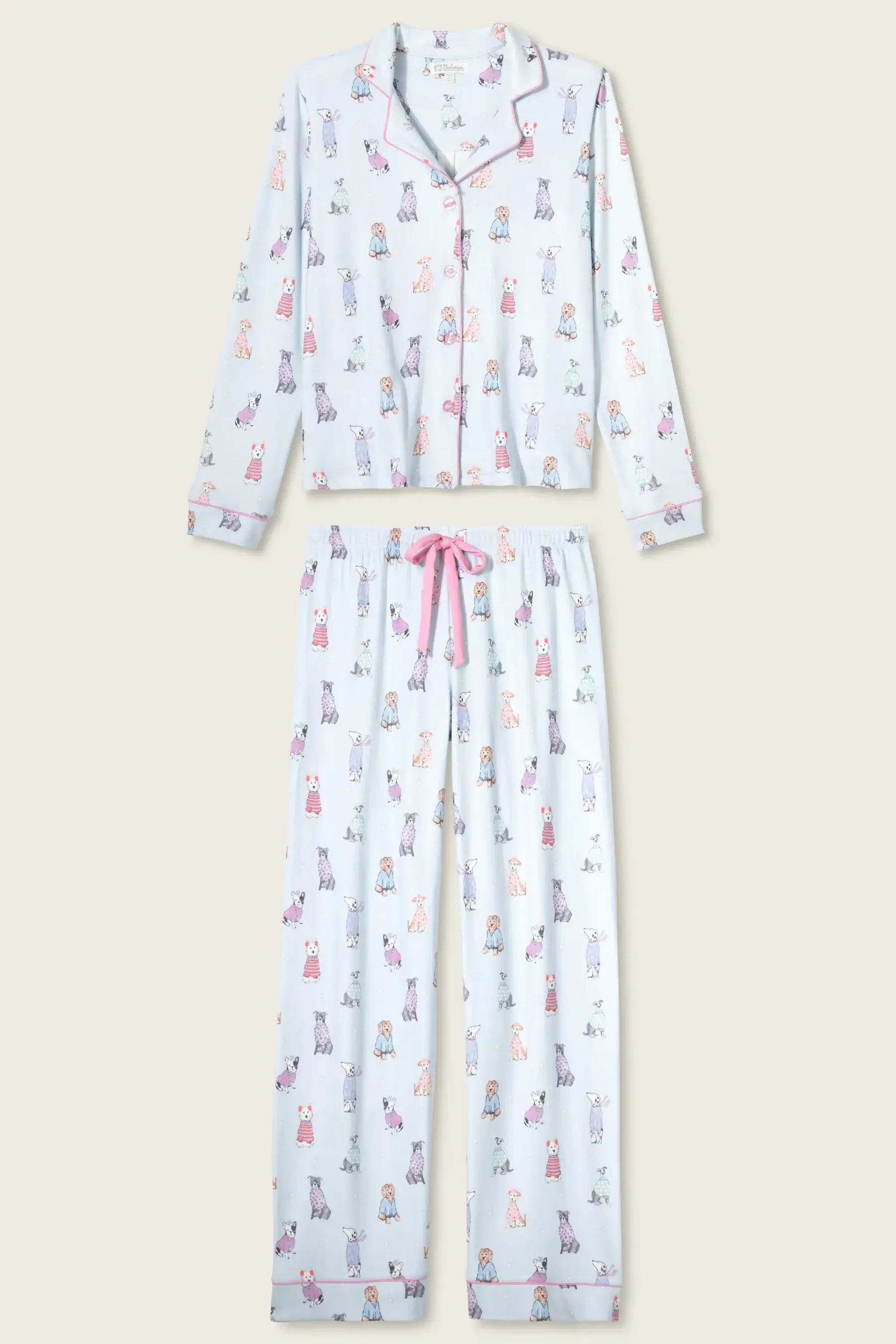 women's pointelle soft pj set with dogs wearing scarves and hats print by PJ Salvage