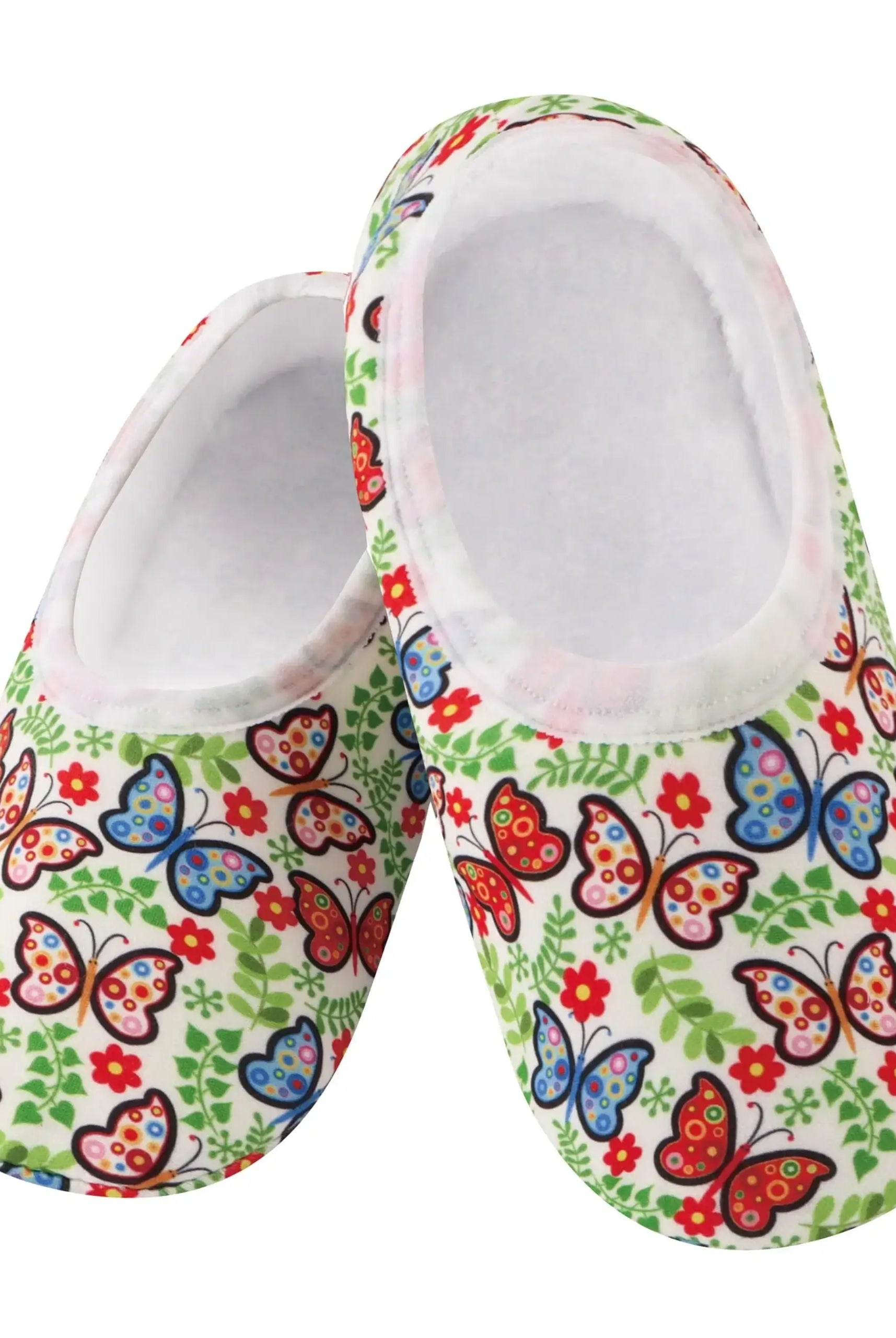 Snoozies Skinnies Lightweight Slipper Socks in Dots and Butterflies Print - Non-skid Soles