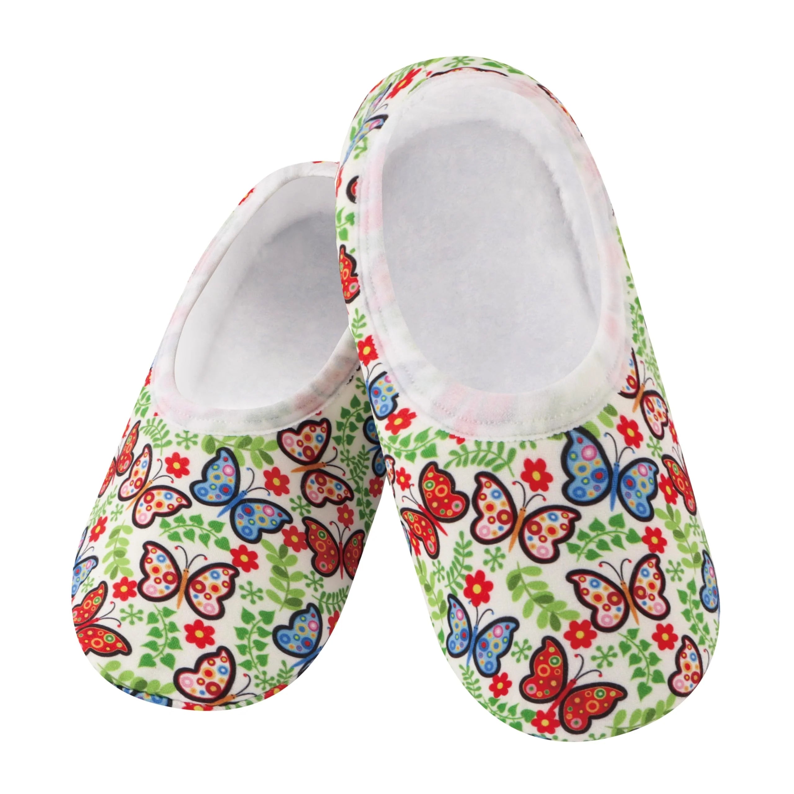 Snoozies Skinnies Lightweight Slipper Socks in Dots and Butterflies Print - Non-skid Soles
