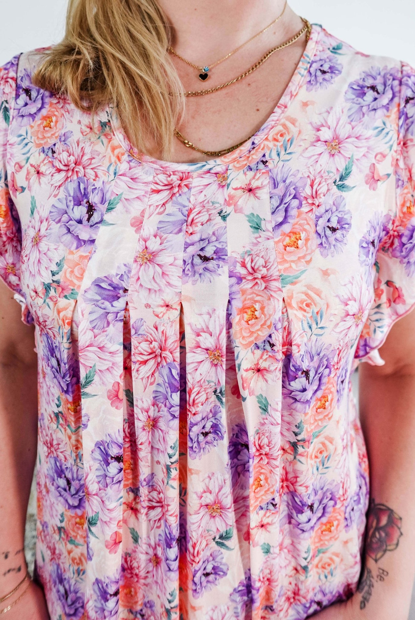 Dream In Blooms Flutter Bamboo Nightgown with colorful floral pattern, showcasing romantic and comfortable sleepwear.