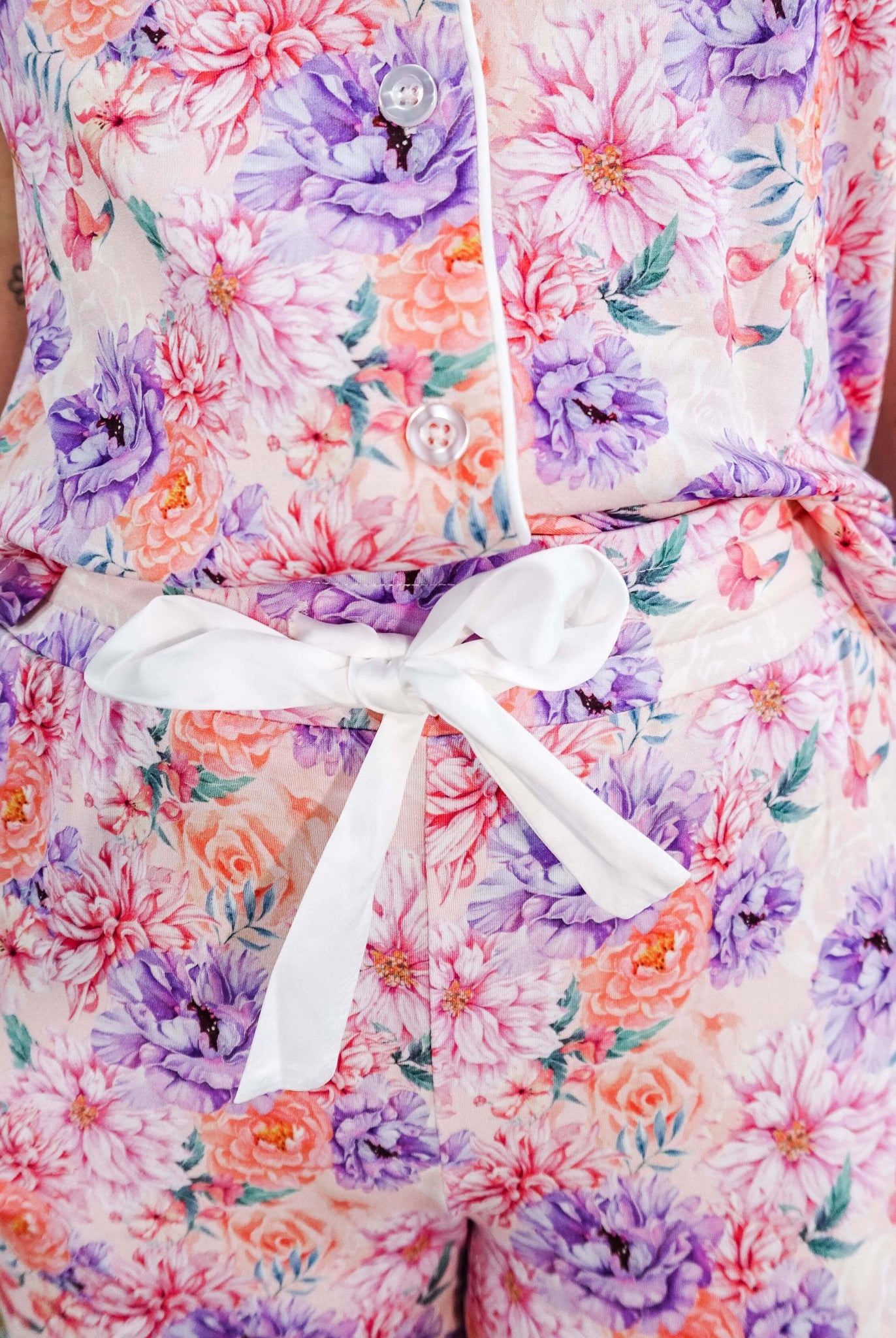 Dream In Blooms Short Sleeve Button Up & Pant Bamboo Lounge Set - Georgia Rylan - Cloud Nine Pajamas