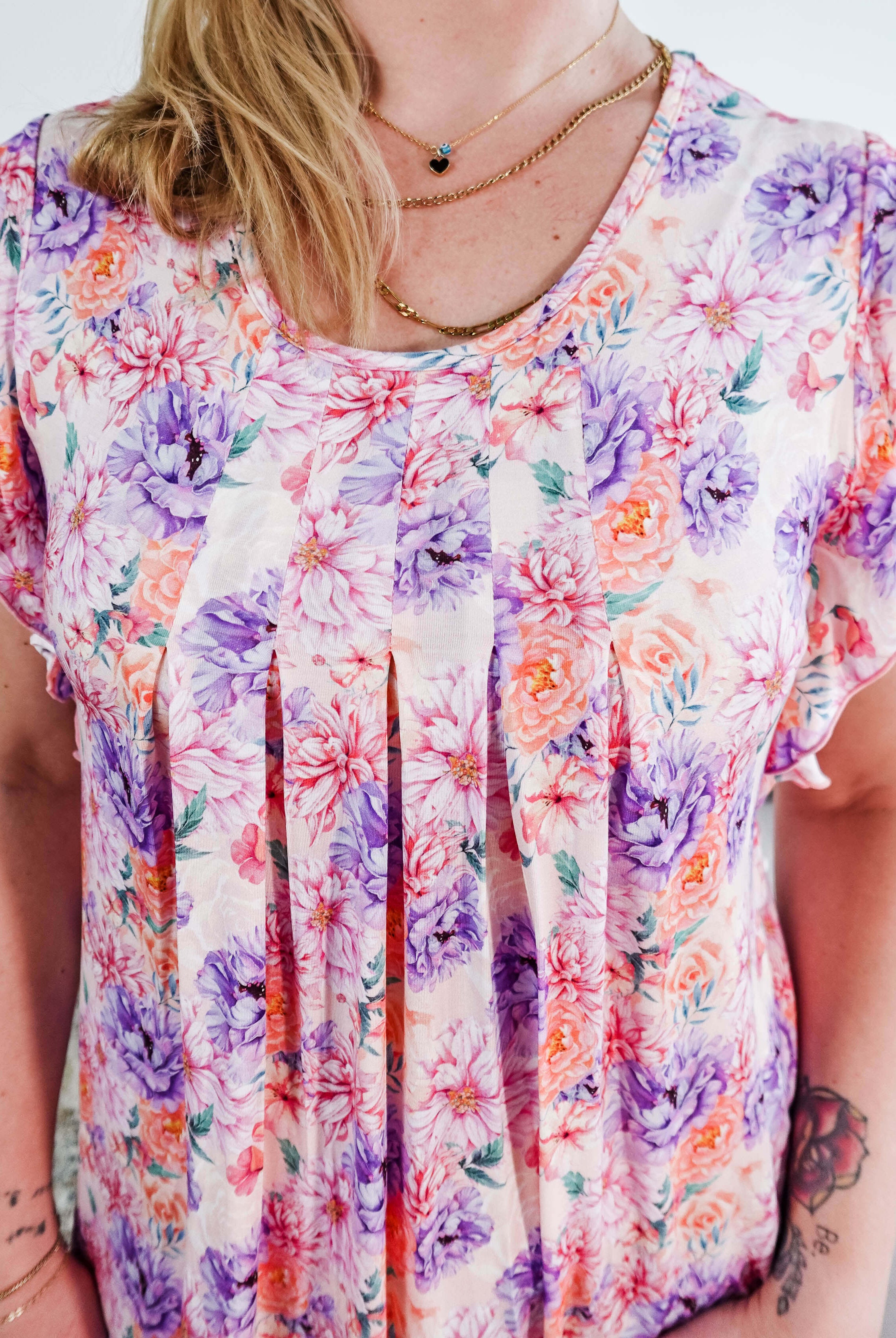 Dream In Blooms Flutter Bamboo Nightgown with colorful floral pattern, showcasing romantic and comfortable sleepwear.