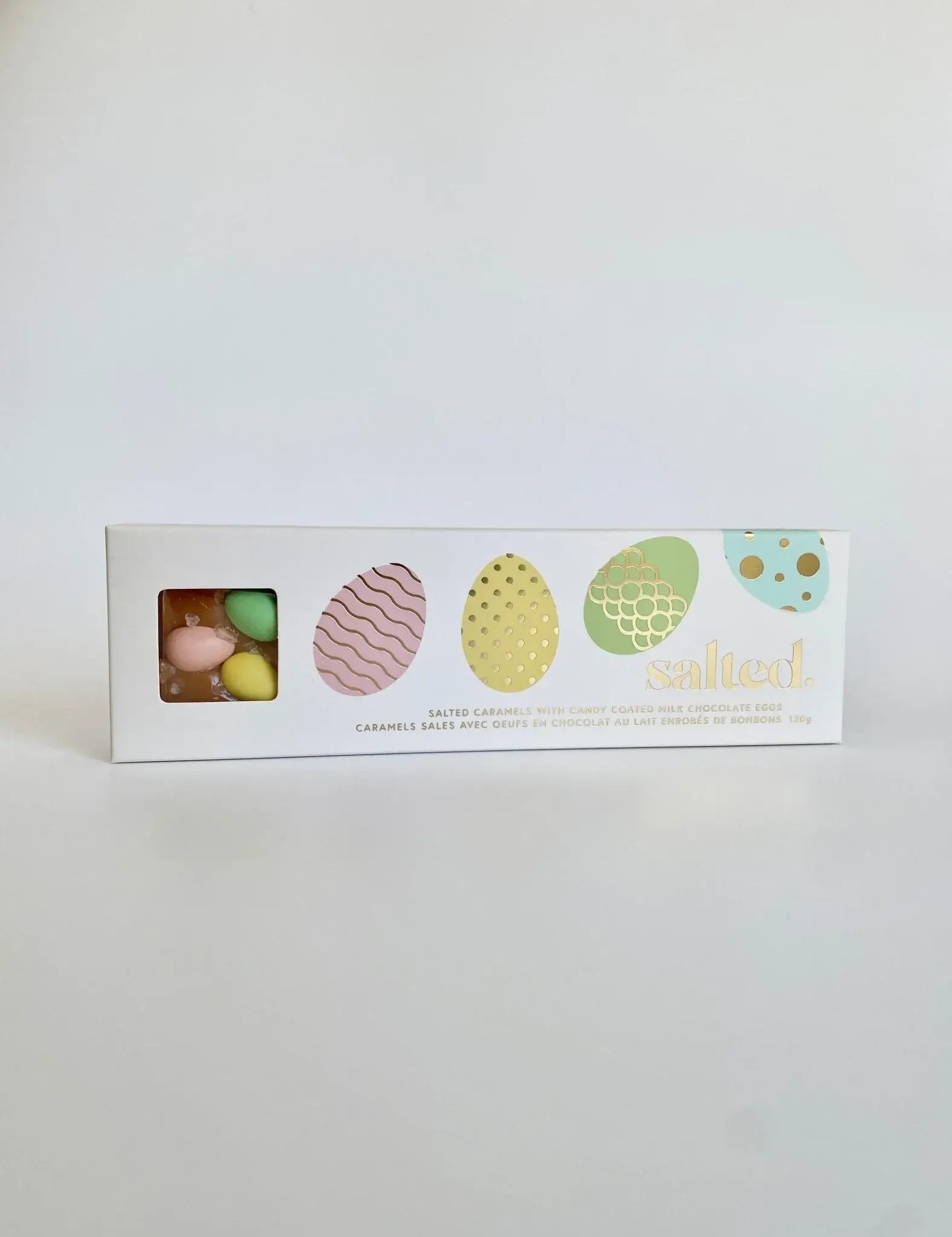 Easter Egg Salted Caramel - 4 piece box featuring colorful candy-coated chocolates.