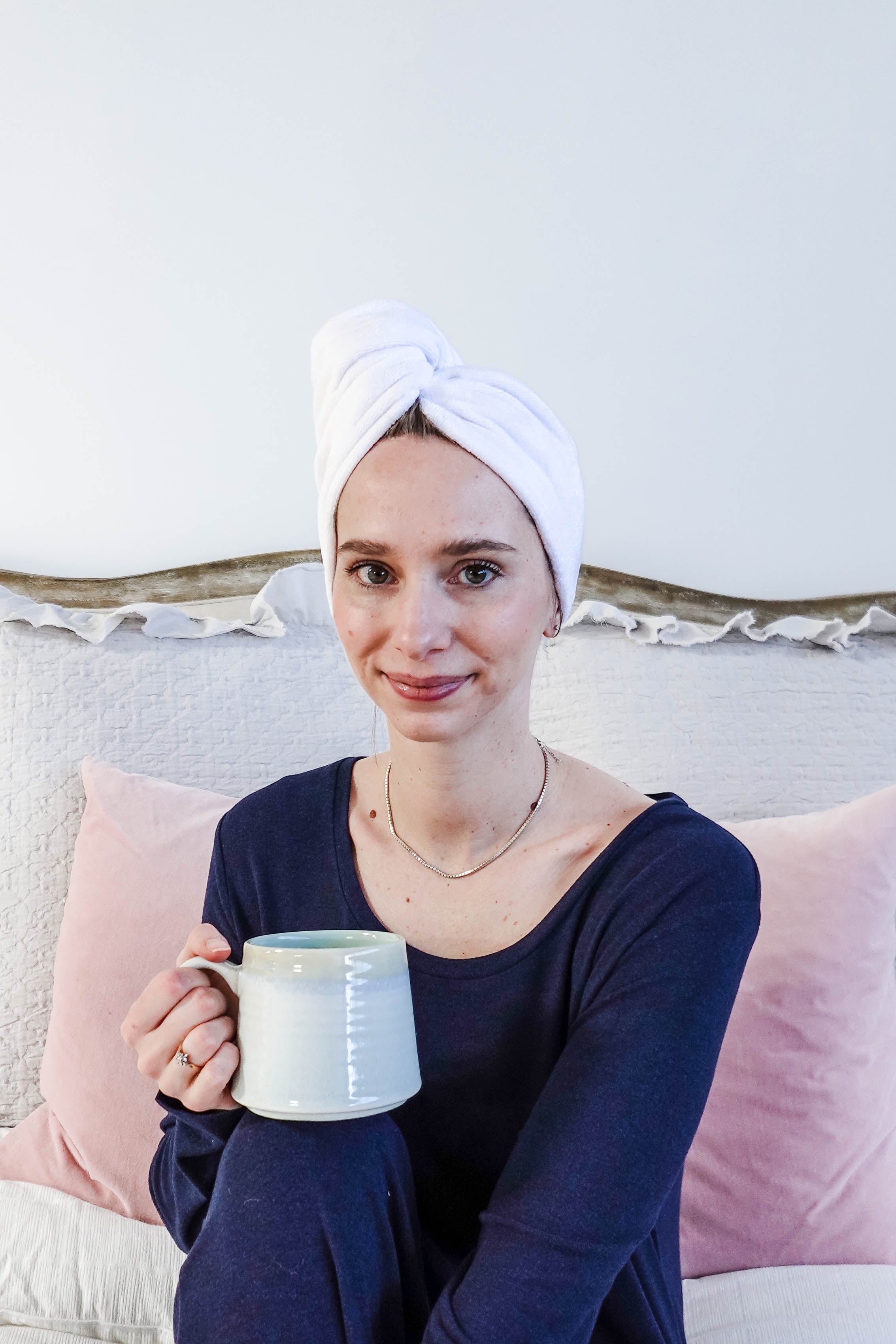"Every Day is a Spa Day" Quick Dry Hair Towel Wrap model wearing hair wrap showing front