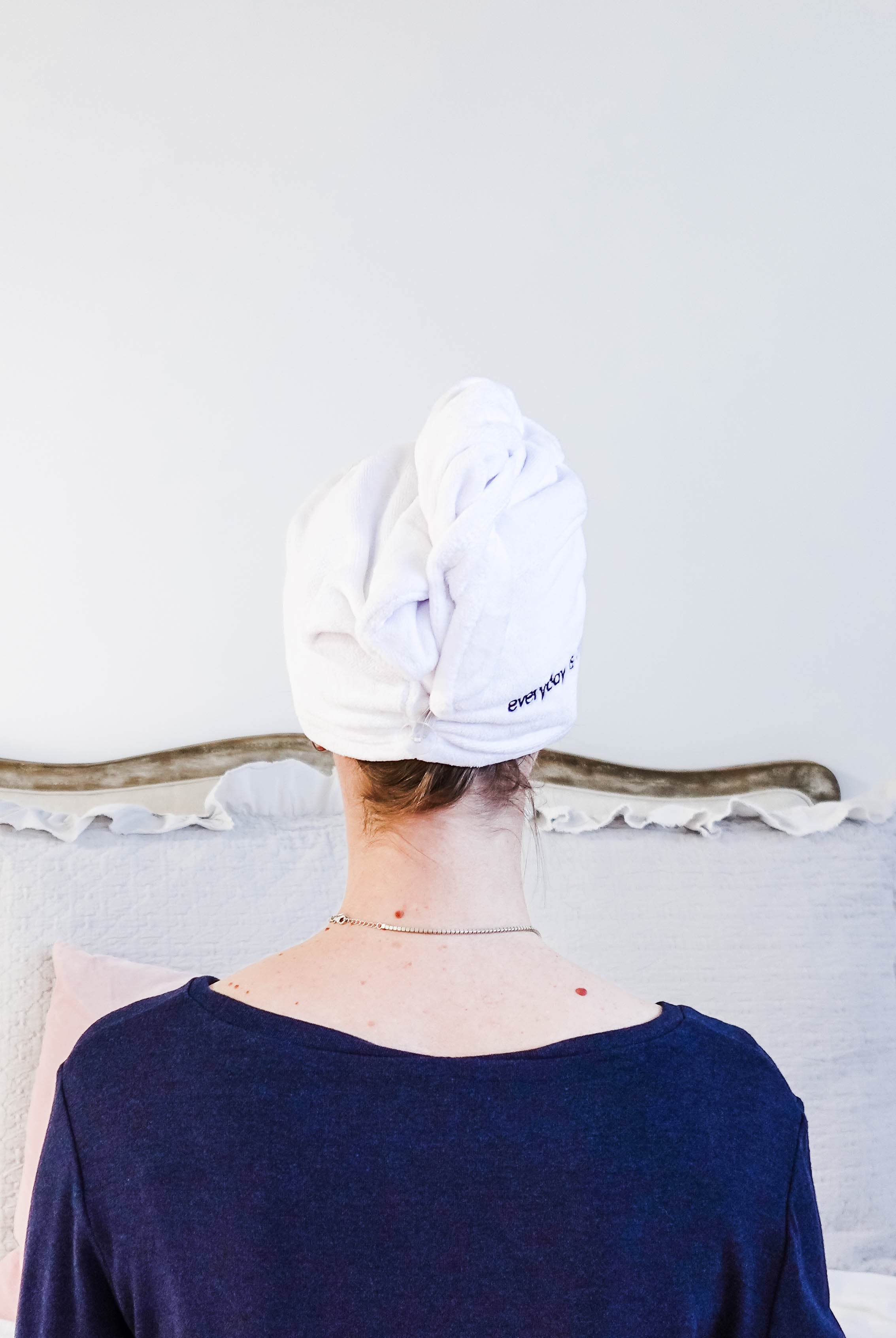 "Every Day is a Spa Day" Quick Dry Hair Towel Wrap model wearing hair wrap showing back