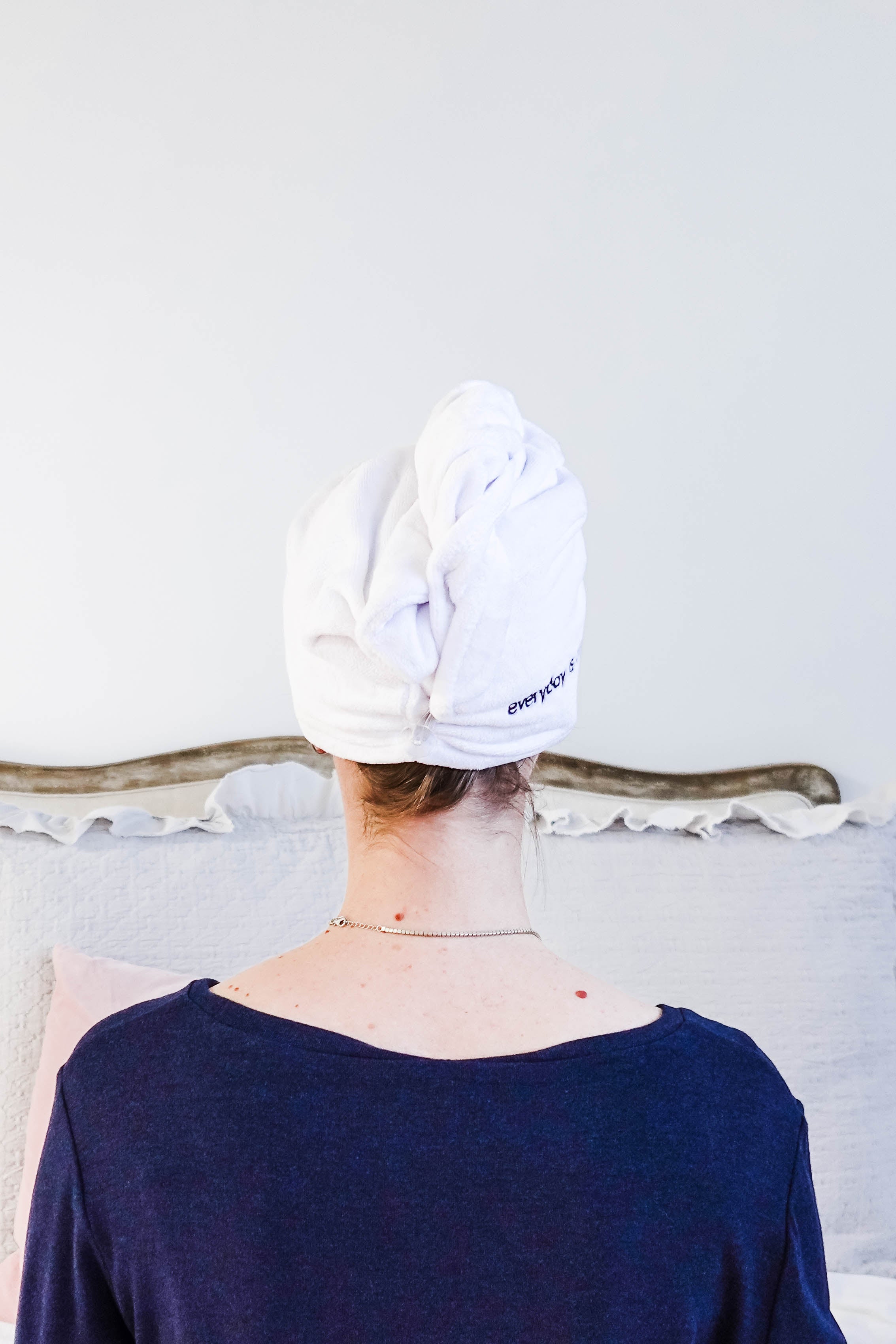 "Every Day is a Spa Day" Quick Dry Hair Towel Wrap model wearing hair wrap showing back