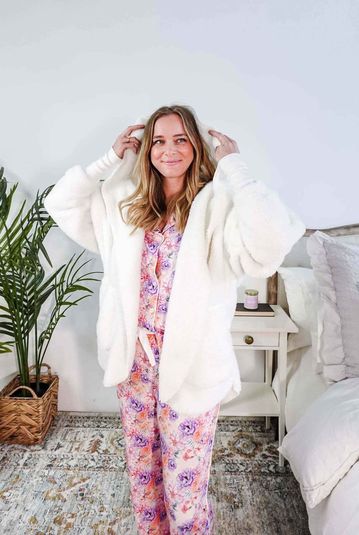 Lounge by Jan Marie Women's Fluffy Hooded Cozy Cardigan with Pockets