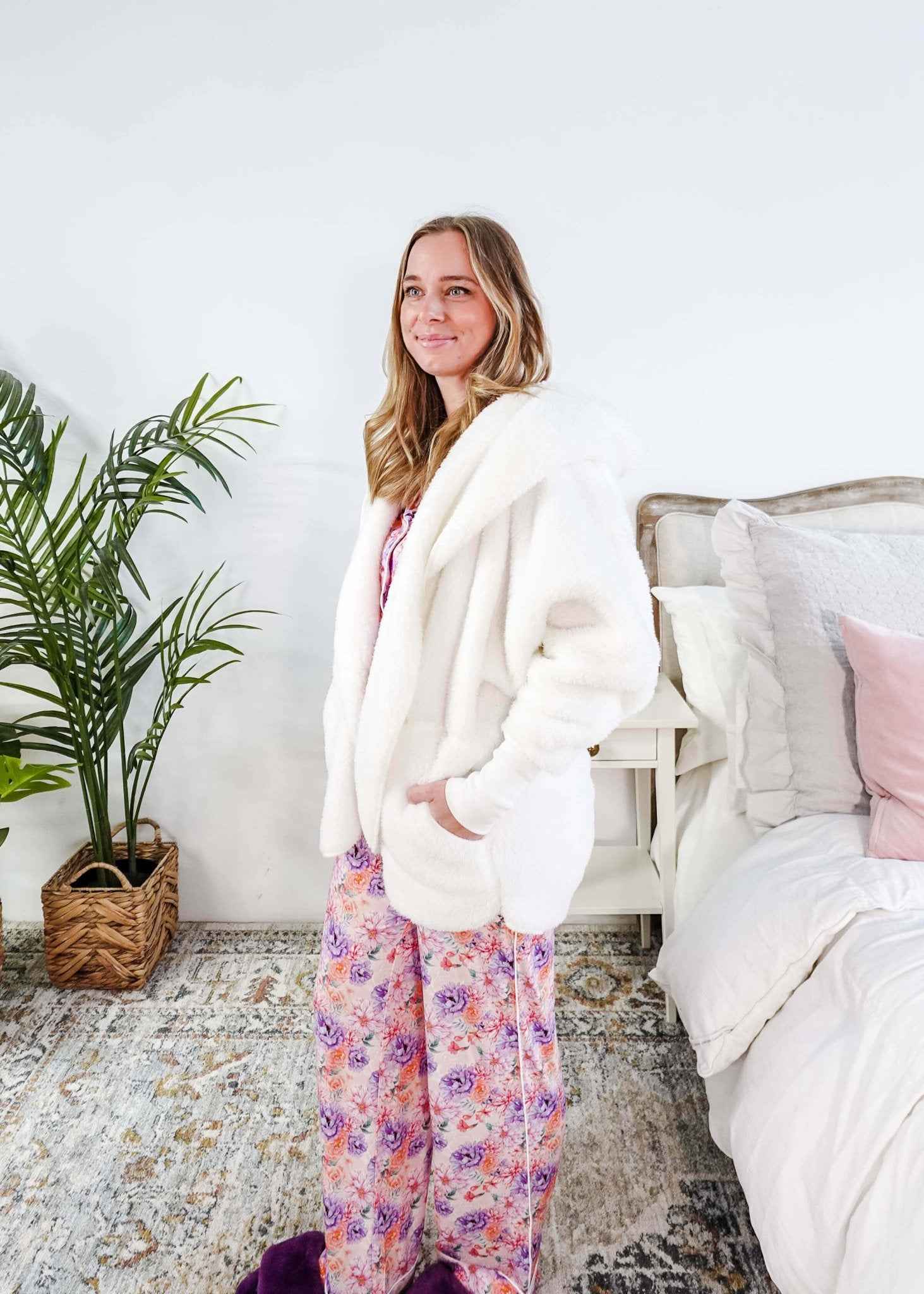 Lounge by Jan Marie Women's Fluffy Hooded Cozy Cardigan with Pockets