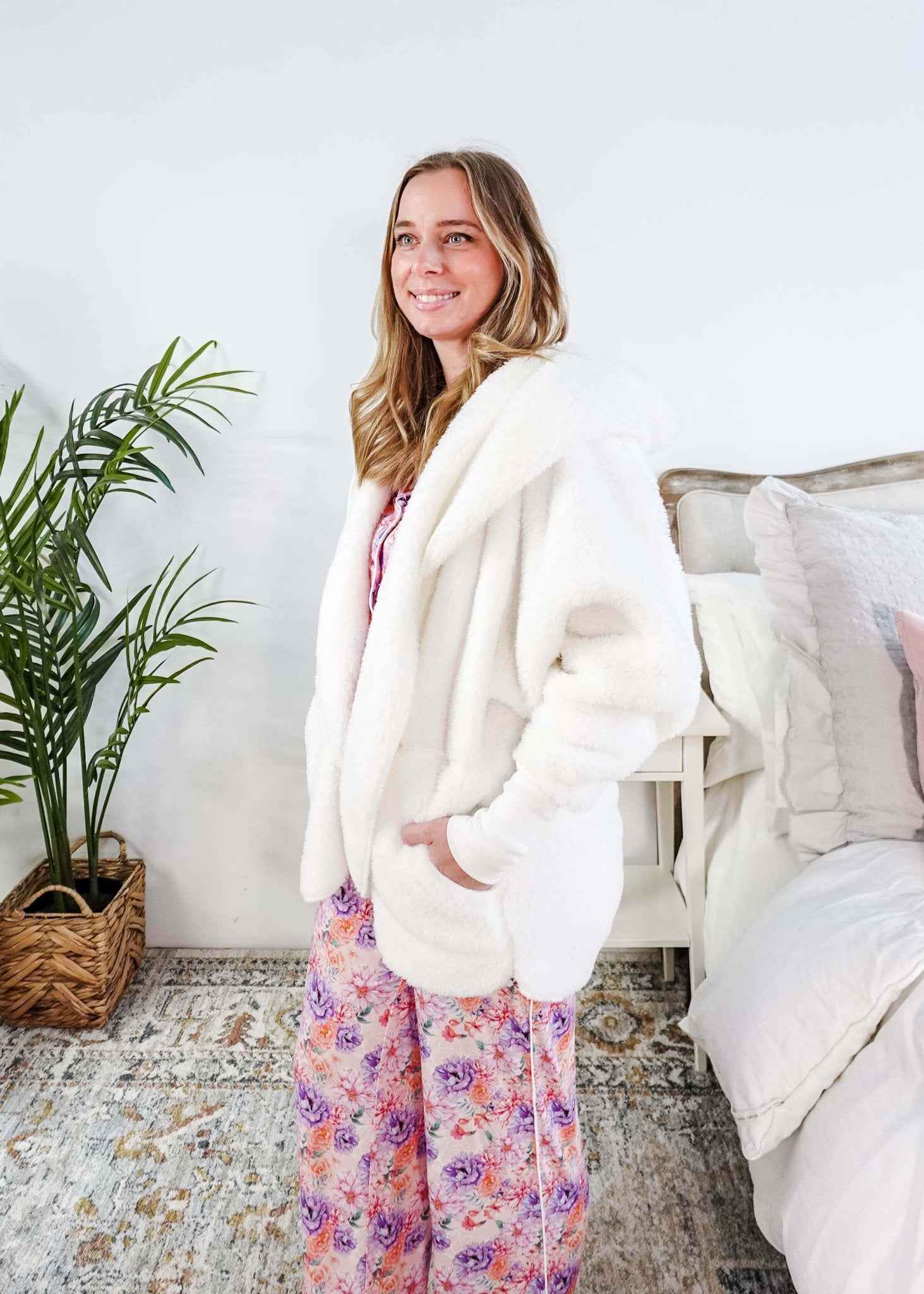 Lounge by Jan Marie Women's Fluffy Hooded Cozy Cardigan with Pockets