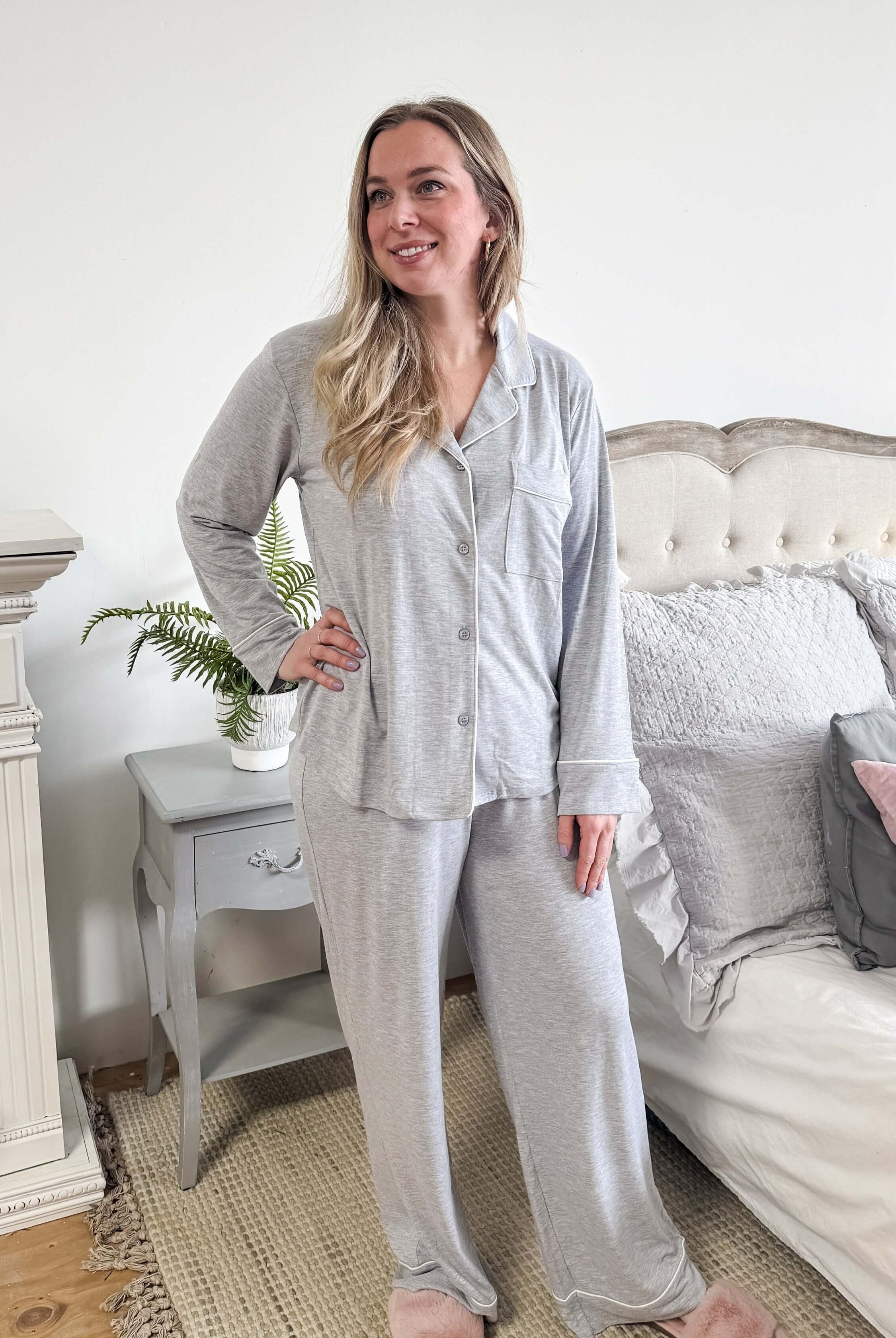 Essential Long Sleeve Button Up/Pant PJ Set