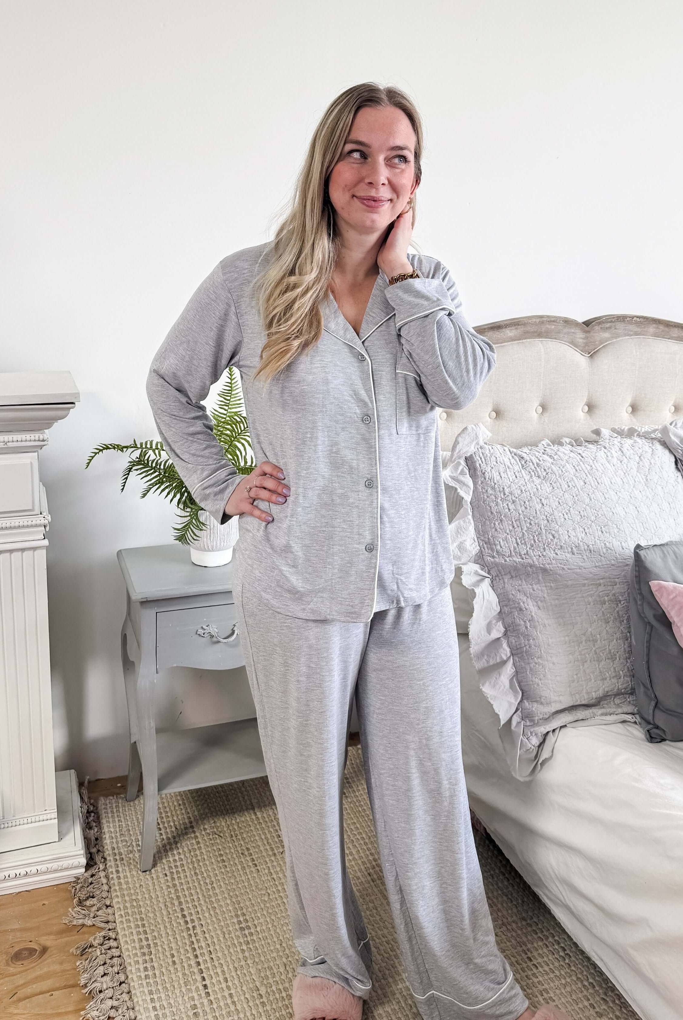 Essential Long Sleeve Button Up/Pant PJ Set
