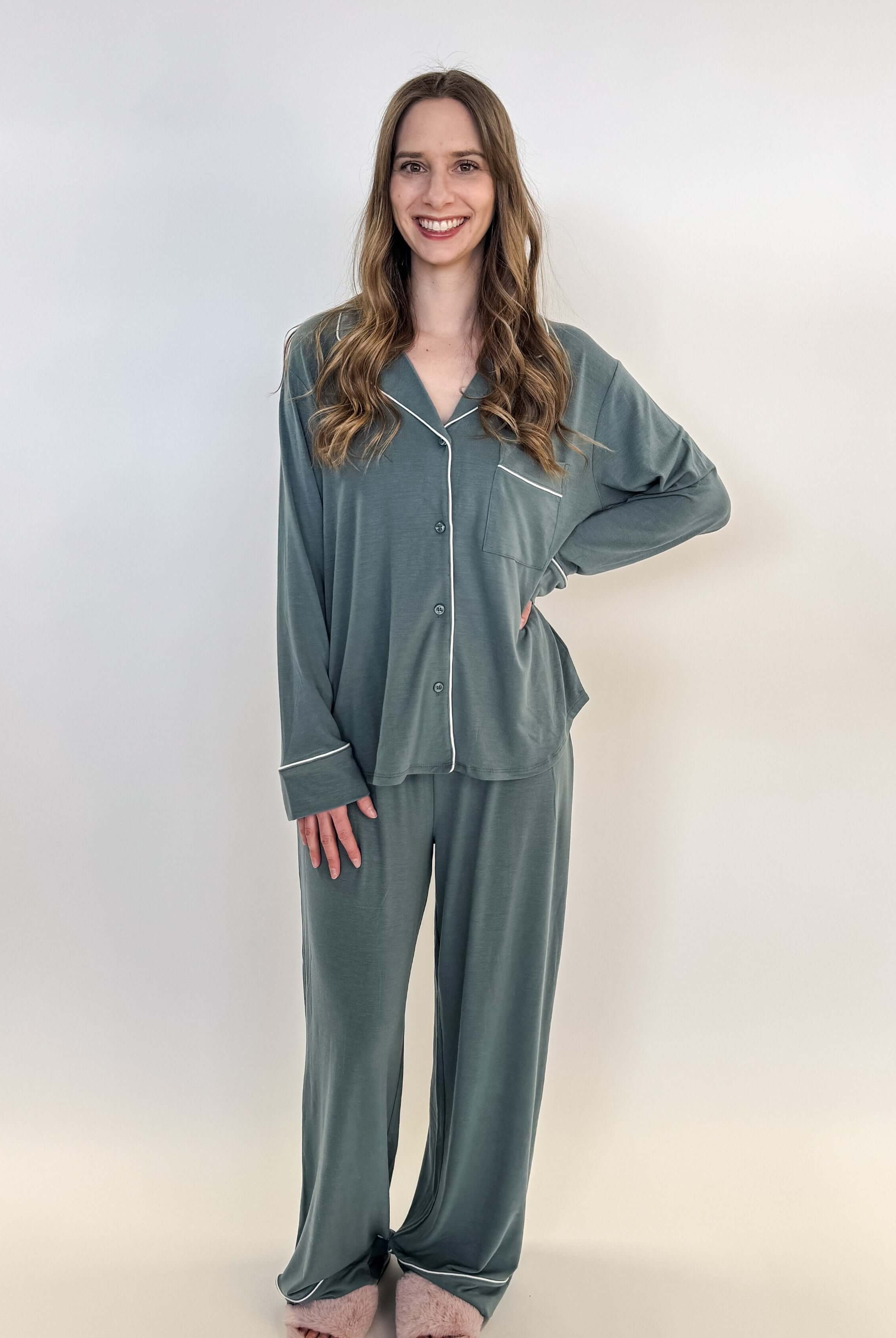 Essential Long Sleeve Button Up/Pant PJ Set