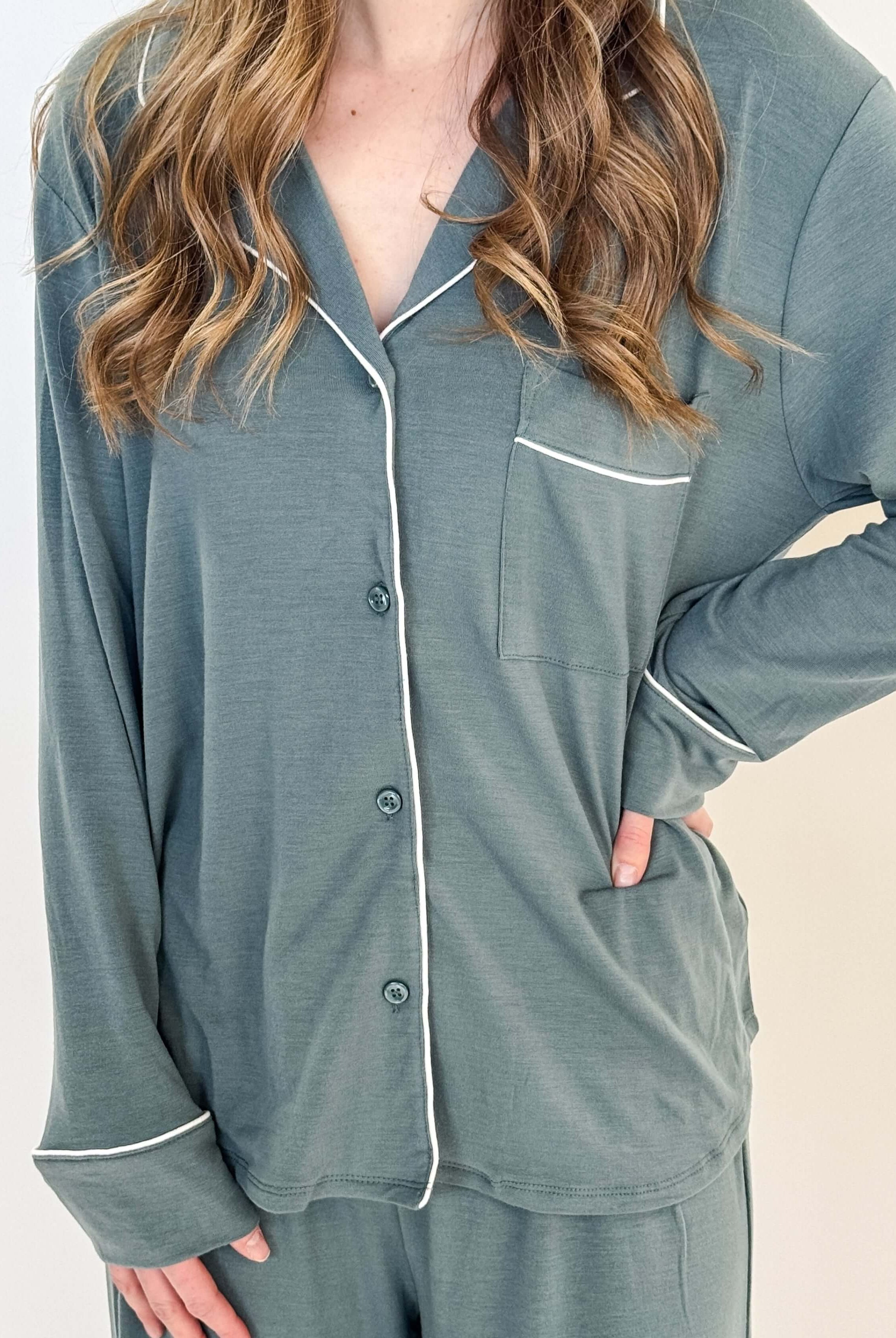 Essential Long Sleeve Button Up/Pant PJ Set