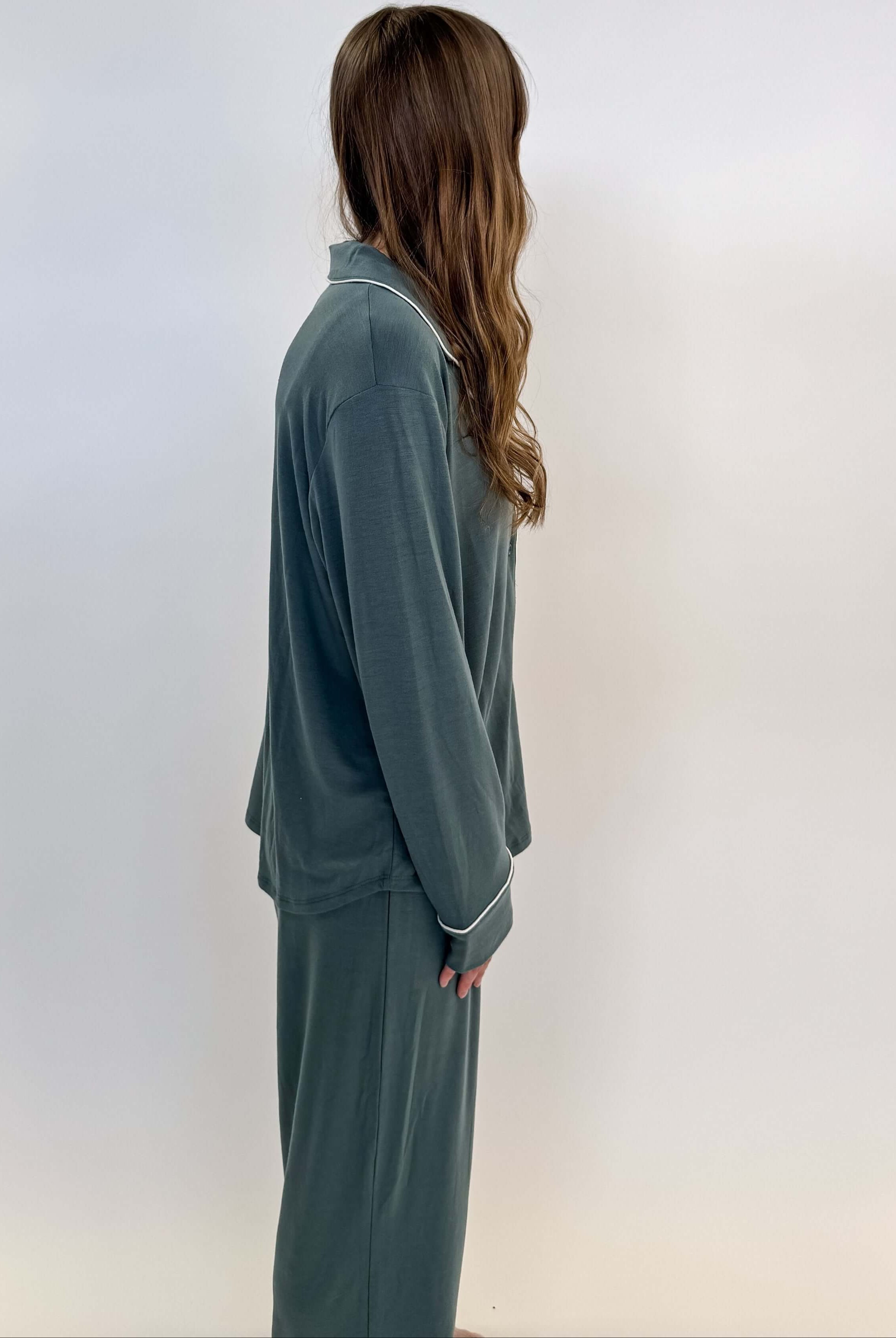 Essential Long Sleeve Button Up/Pant PJ Set