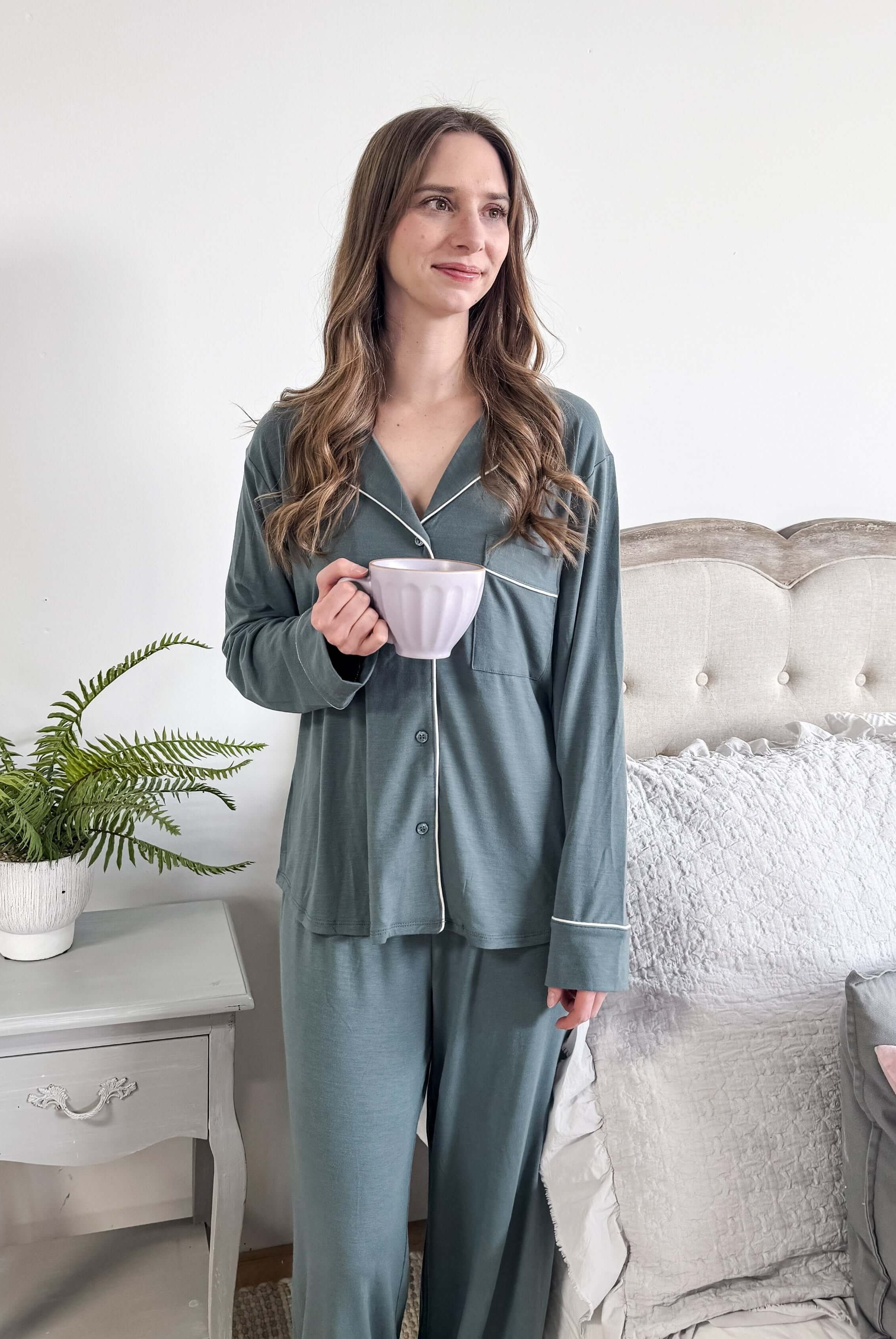 Essential Long Sleeve Button Up/Pant PJ Set