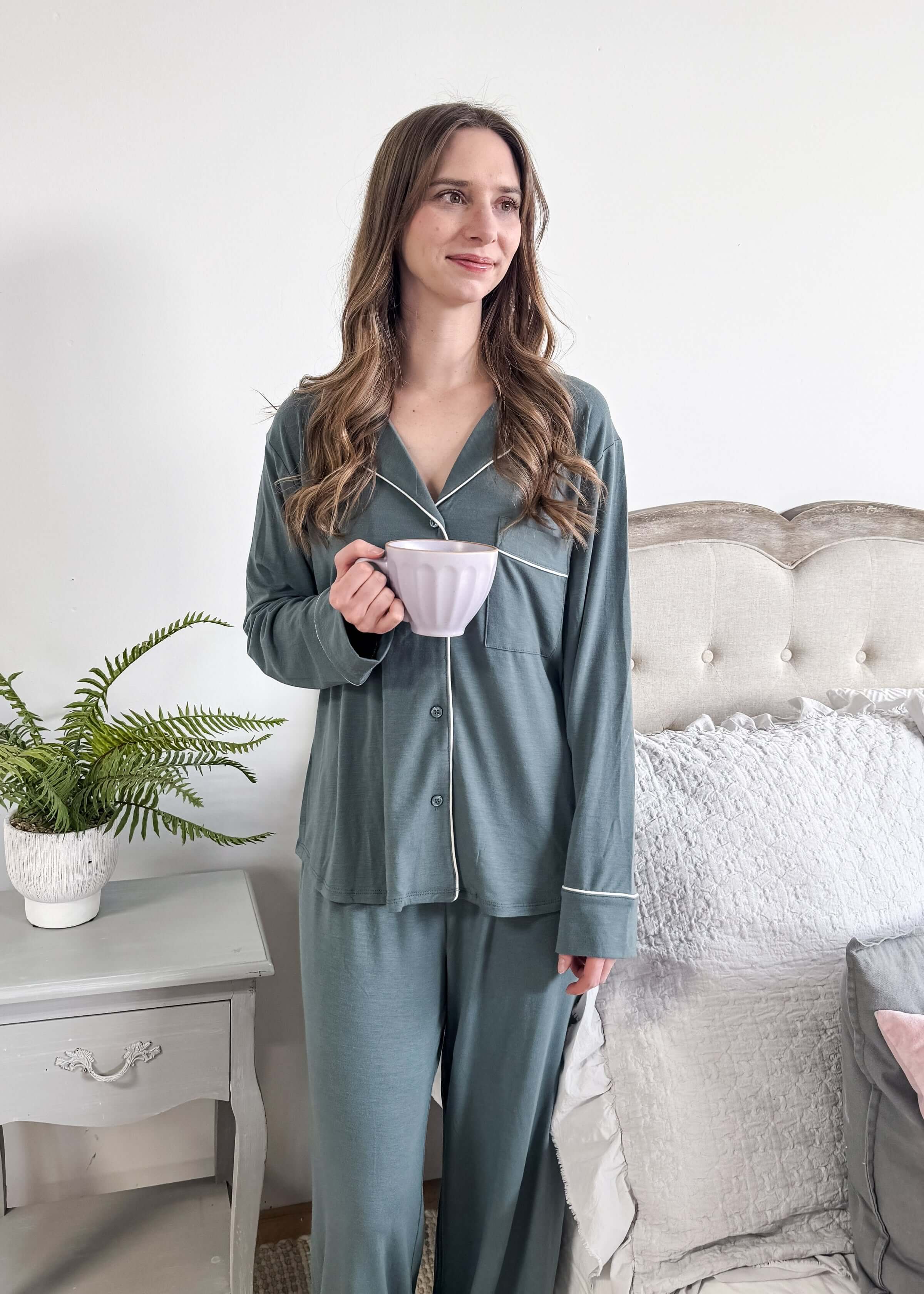 Essential Long Sleeve Button Up/Pant PJ Set