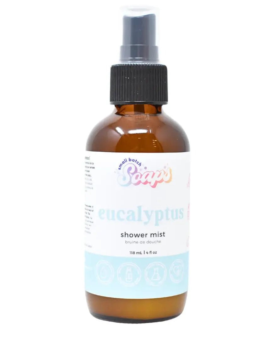 Eucalyptus Shower Mist bottle for a spa-like shower experience, soothing essential oils, 118ml size.